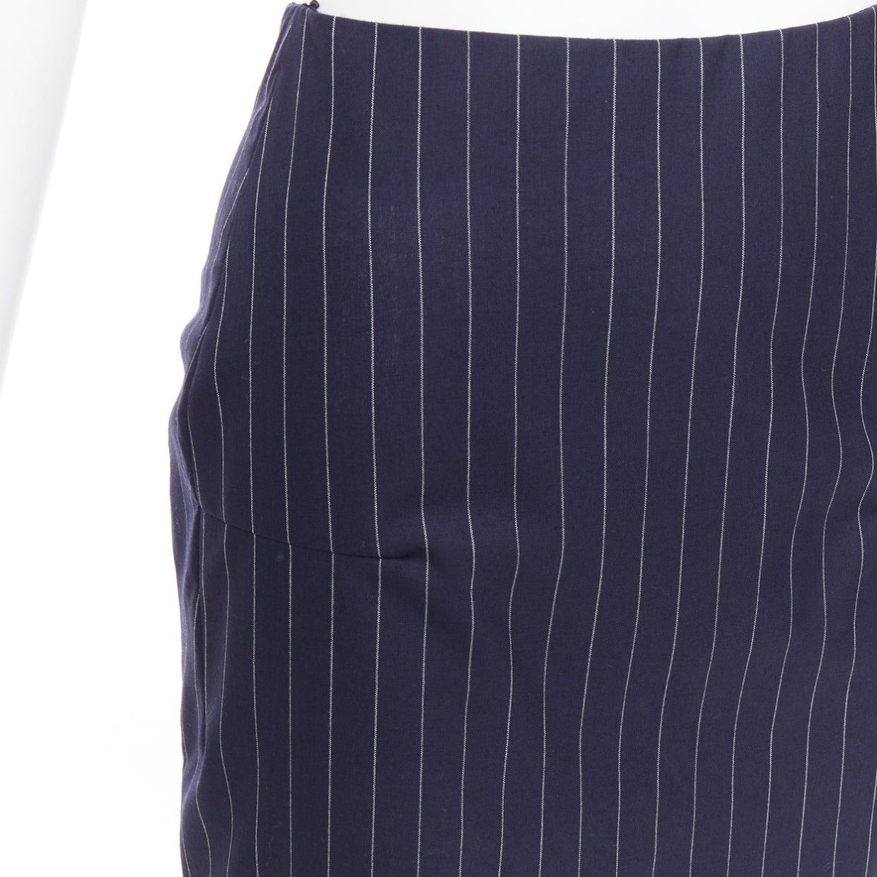 Victoria Beckham VICTORIA BECKHAM 100% wool navy pinstriped 2-way zip pencil skirt UK6 XS Size 26" / US 2 / IT 38 - 7 Thumbnail