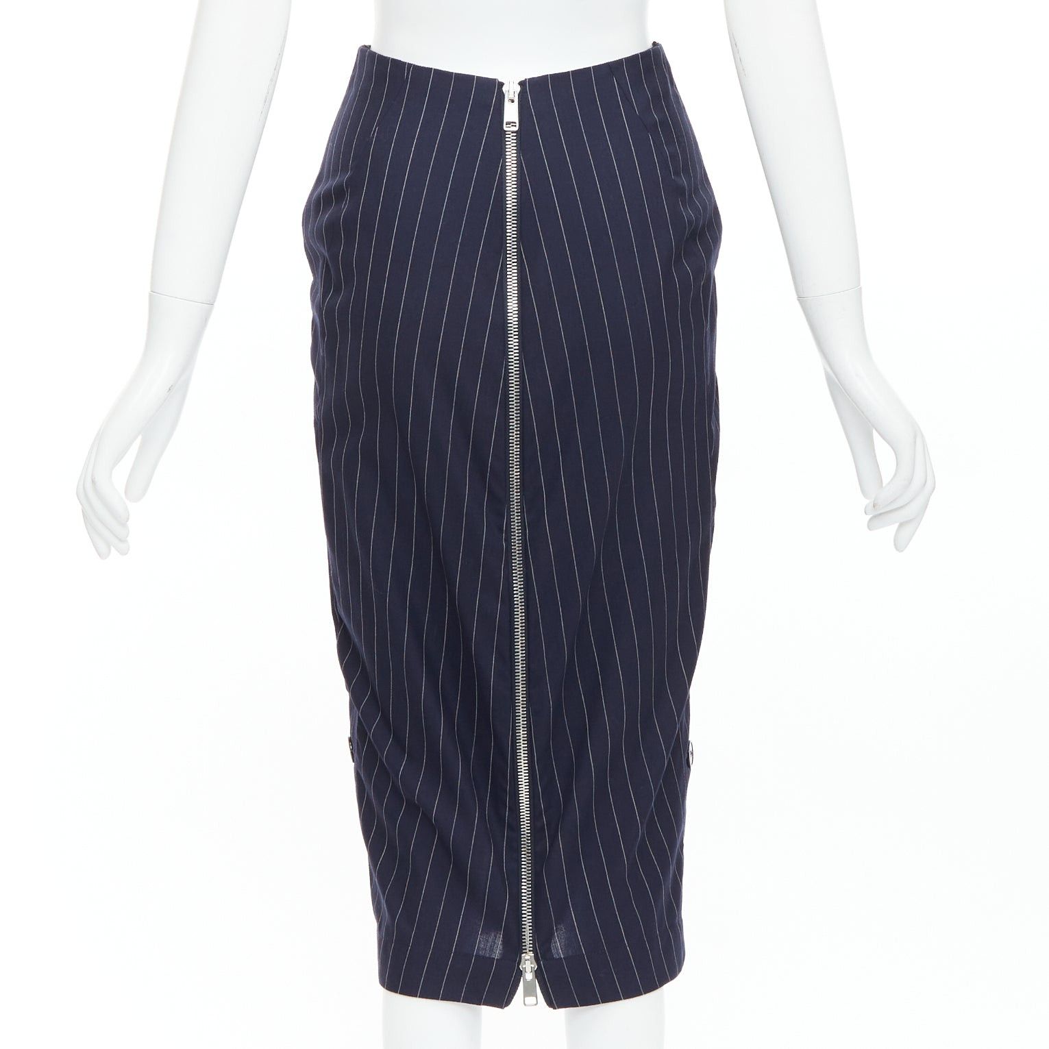 Victoria Beckham VICTORIA BECKHAM 100% wool navy pinstriped 2-way zip pencil skirt UK6 XS Size 26" / US 2 / IT 38 - 5 Thumbnail