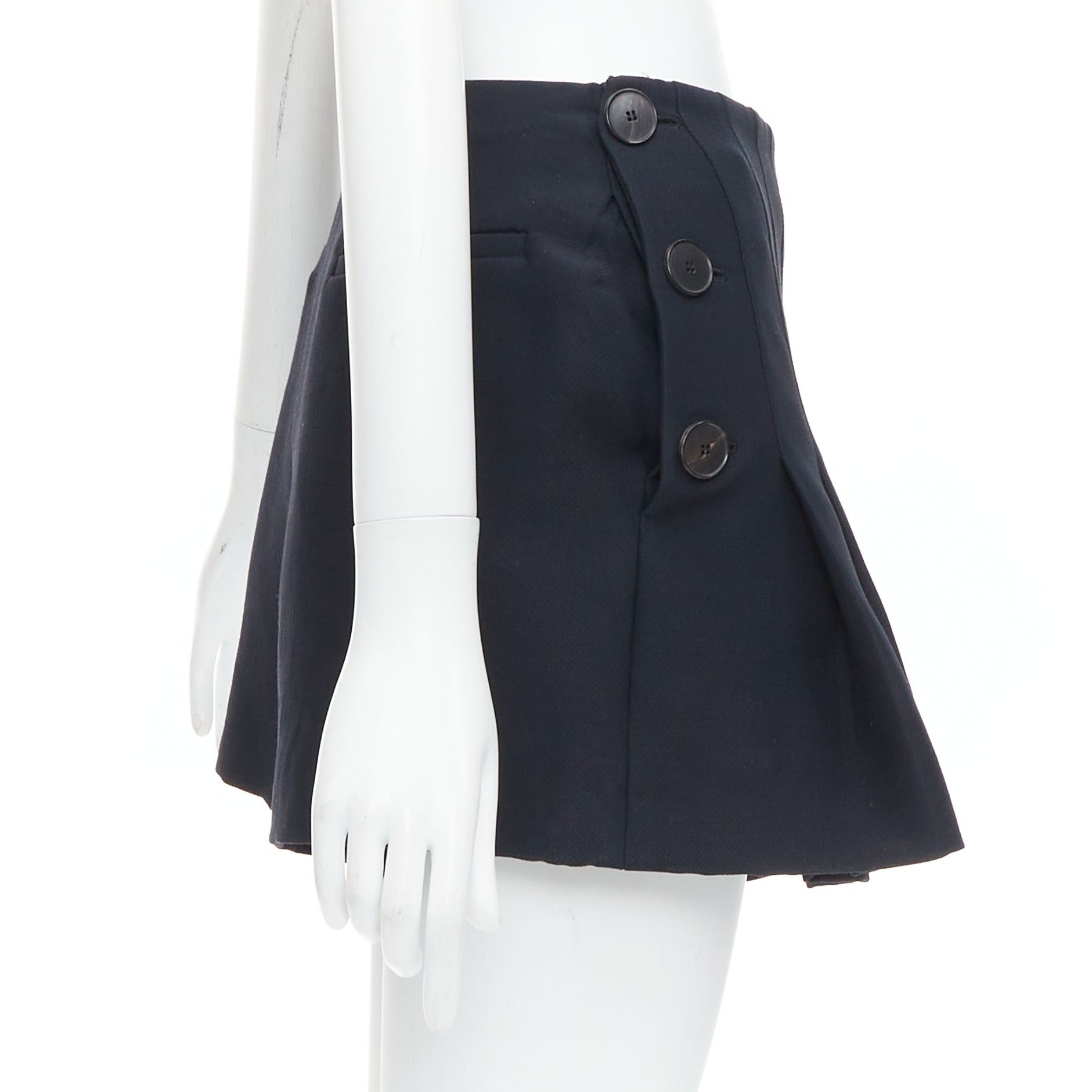 Dior CHRISTIAN DIOR black wool silk nautical pleated front skirt FR34 XXS Size 26" / US 2 / IT 38 - 3 Thumbnail