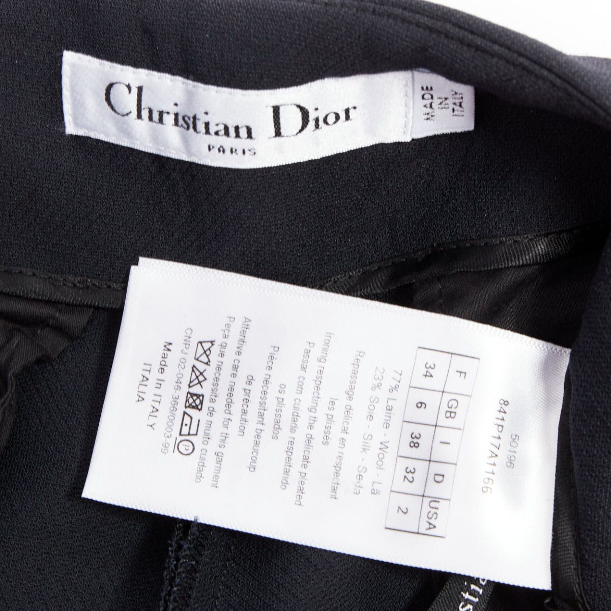 Dior CHRISTIAN DIOR black wool silk nautical pleated front skirt FR34 XXS Size 26" / US 2 / IT 38 - 8 Thumbnail