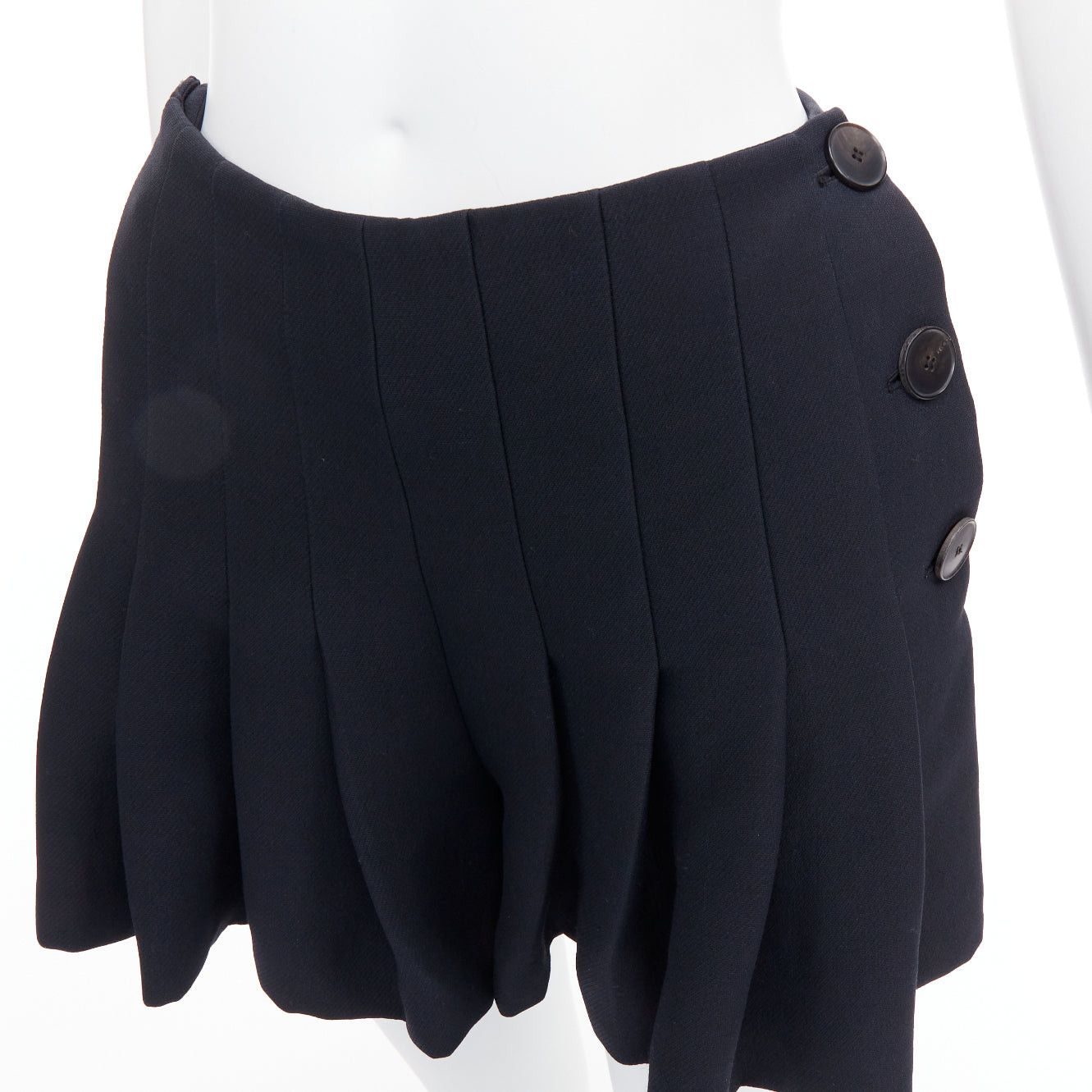 Dior CHRISTIAN DIOR black wool silk nautical pleated front skirt FR34 XXS Size 26" / US 2 / IT 38 - 6 Thumbnail