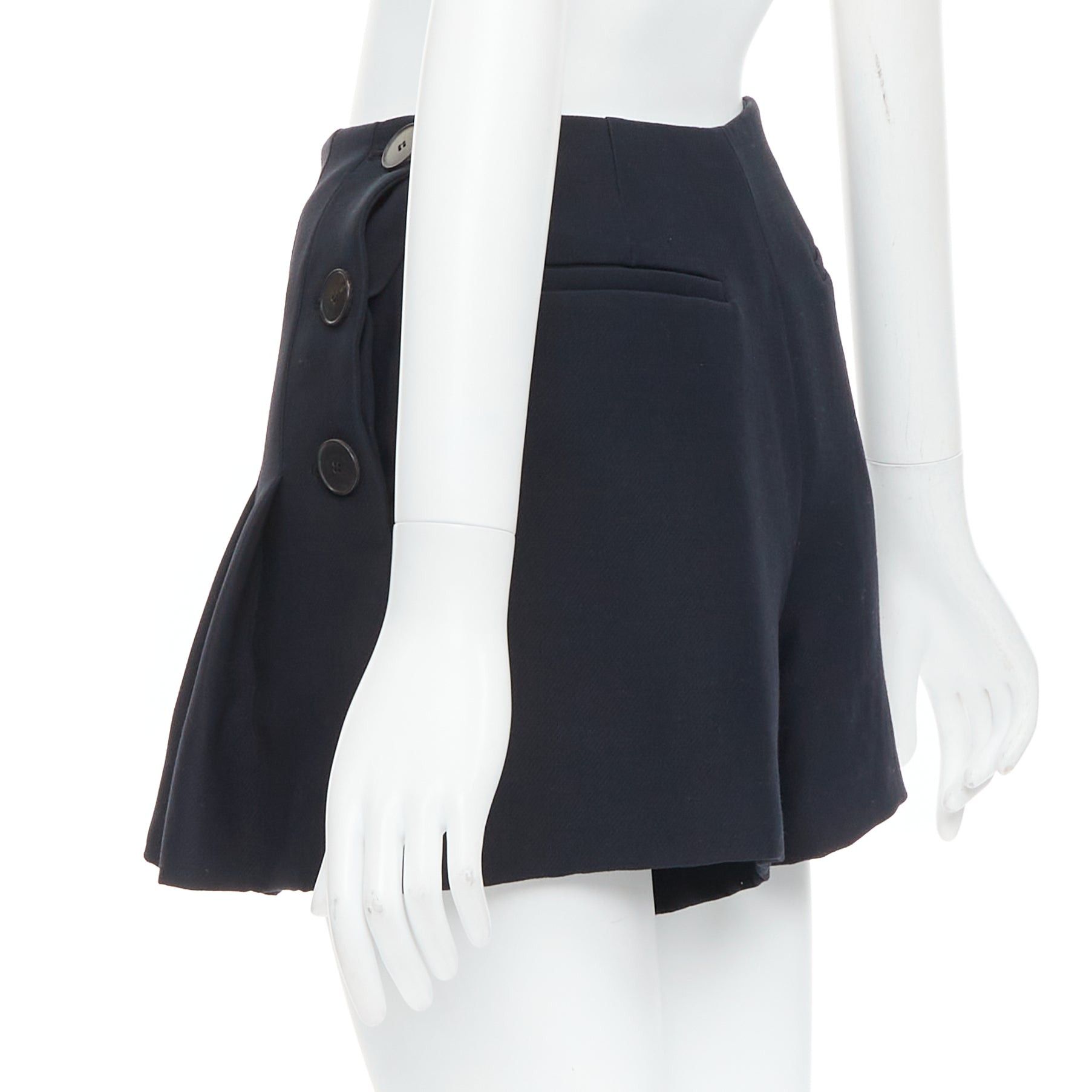 Dior CHRISTIAN DIOR black wool silk nautical pleated front skirt FR34 XXS Size 26" / US 2 / IT 38 - 5 Thumbnail