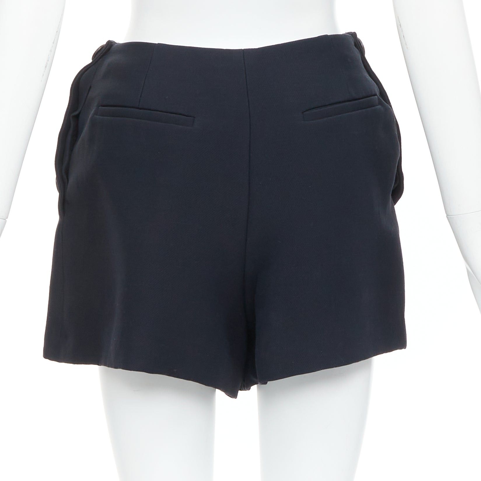 Dior CHRISTIAN DIOR black wool silk nautical pleated front skirt FR34 XXS Size 26" / US 2 / IT 38 - 4 Thumbnail