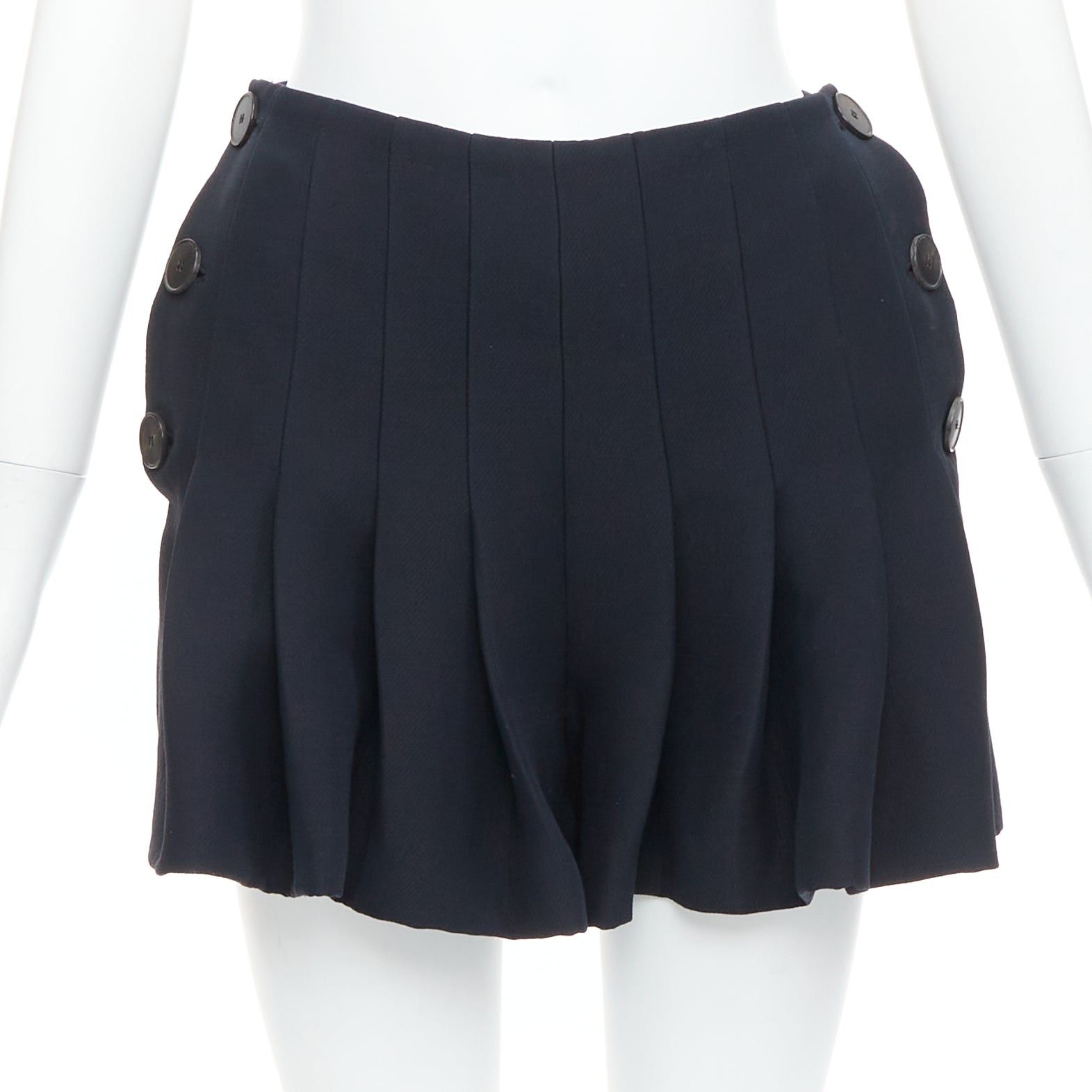 Dior CHRISTIAN DIOR black wool silk nautical pleated front skirt FR34 XXS Size 26" / US 2 / IT 38 - 2 Thumbnail