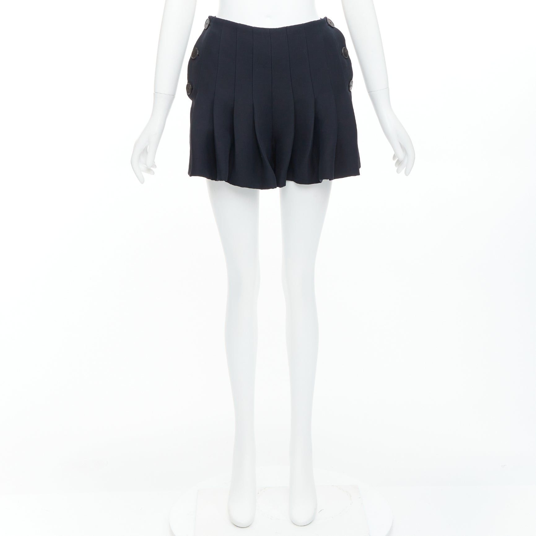 Dior CHRISTIAN DIOR black wool silk nautical pleated front skirt FR34 XXS Size 26" / US 2 / IT 38 - 9 Thumbnail