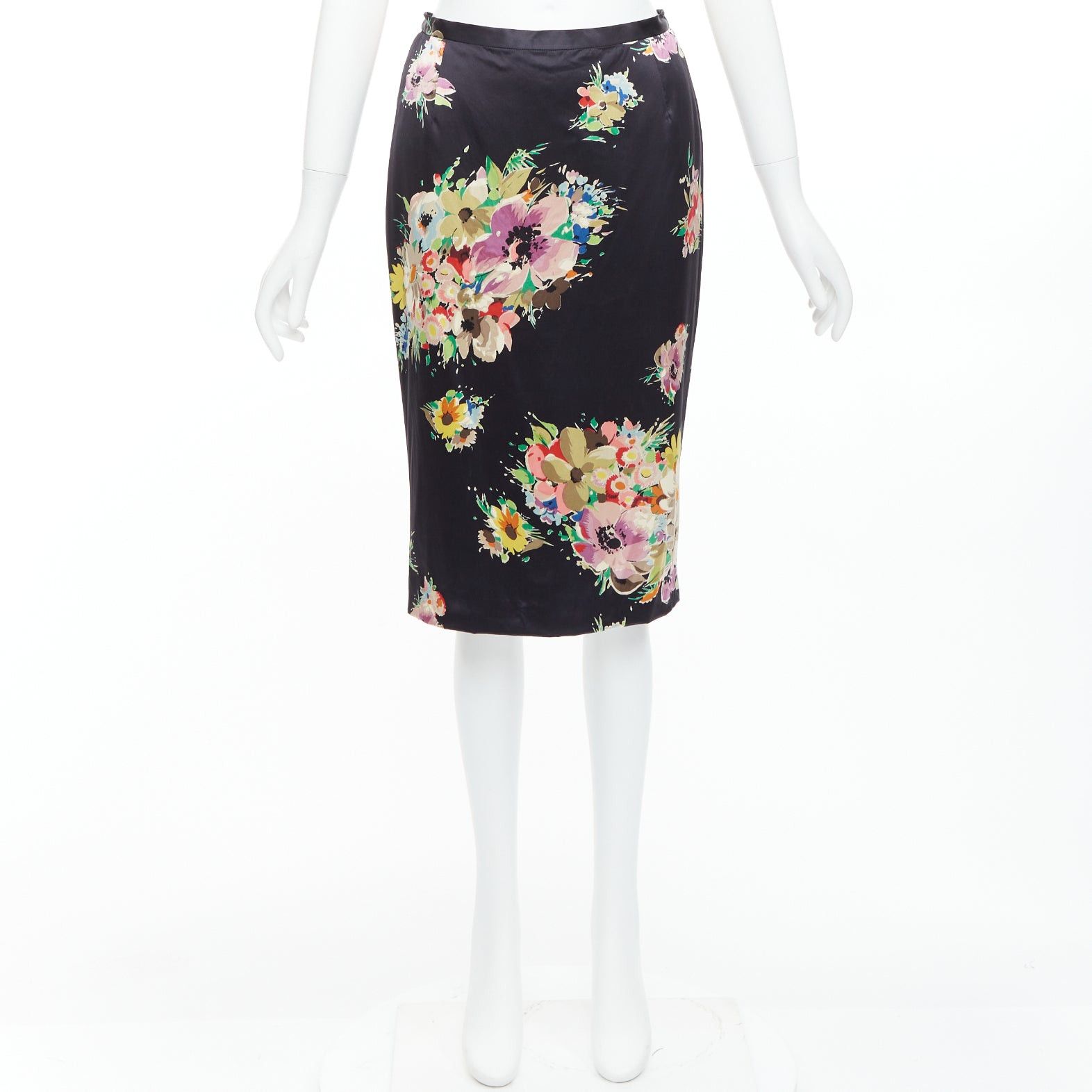 Dolce & Gabbana DOLCE GABBANA black silk blend multicolor floral print pencil skirt IT40 S Size 27" / US 4 / IT 40 - 9 Thumbnail