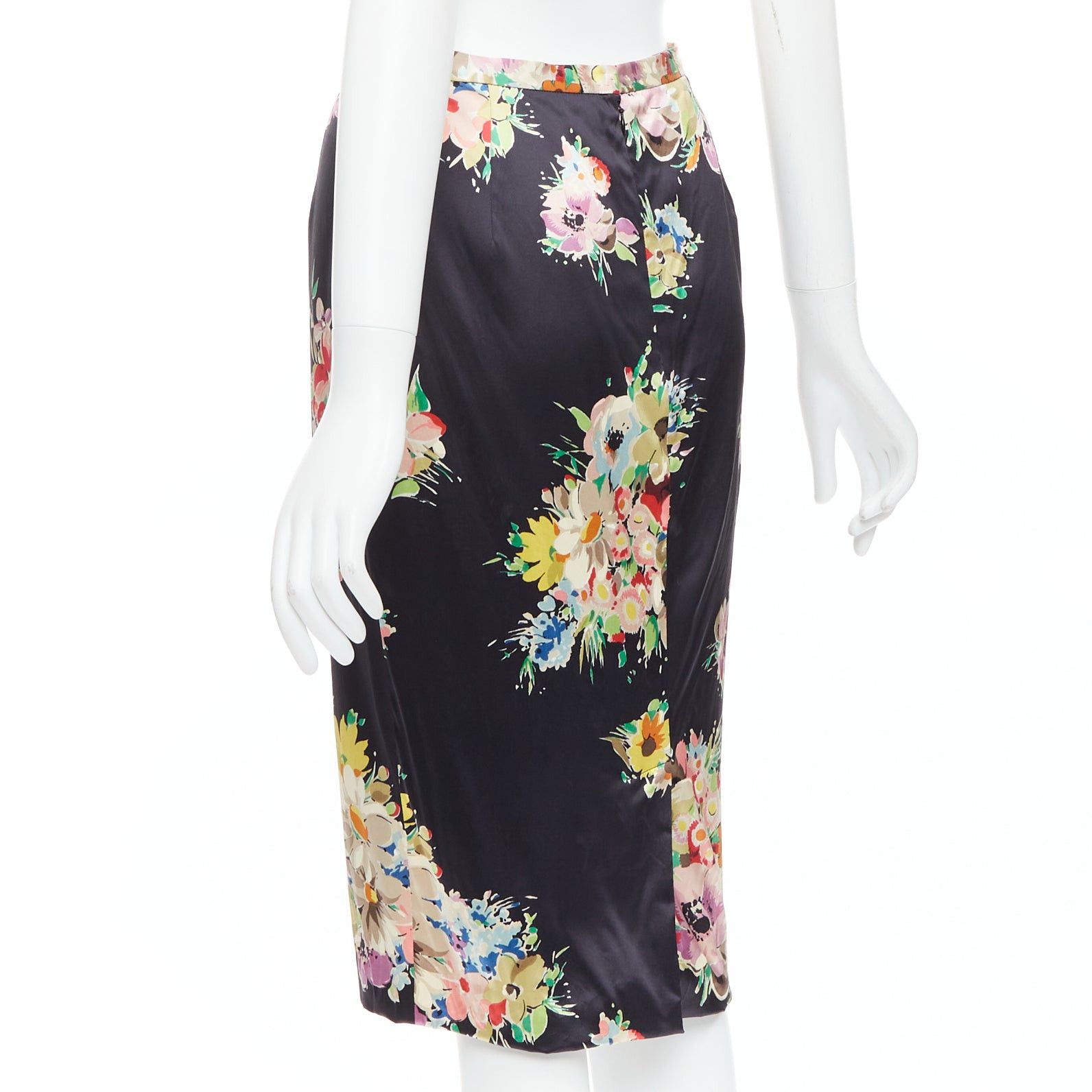 Dolce & Gabbana DOLCE GABBANA black silk blend multicolor floral print pencil skirt IT40 S Size 27" / US 4 / IT 40 - 6 Thumbnail