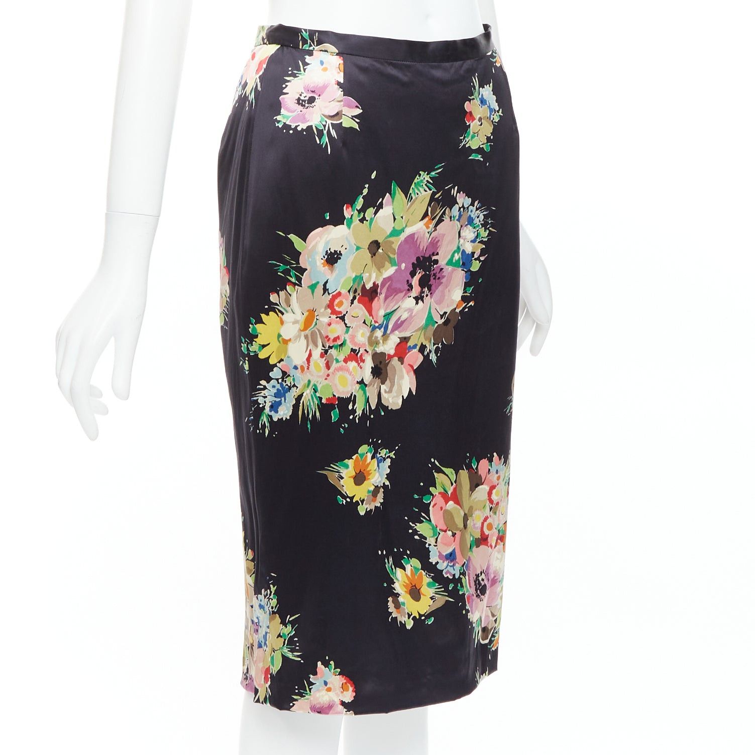 Dolce & Gabbana DOLCE GABBANA black silk blend multicolor floral print pencil skirt IT40 S Size 27" / US 4 / IT 40 - 3 Thumbnail