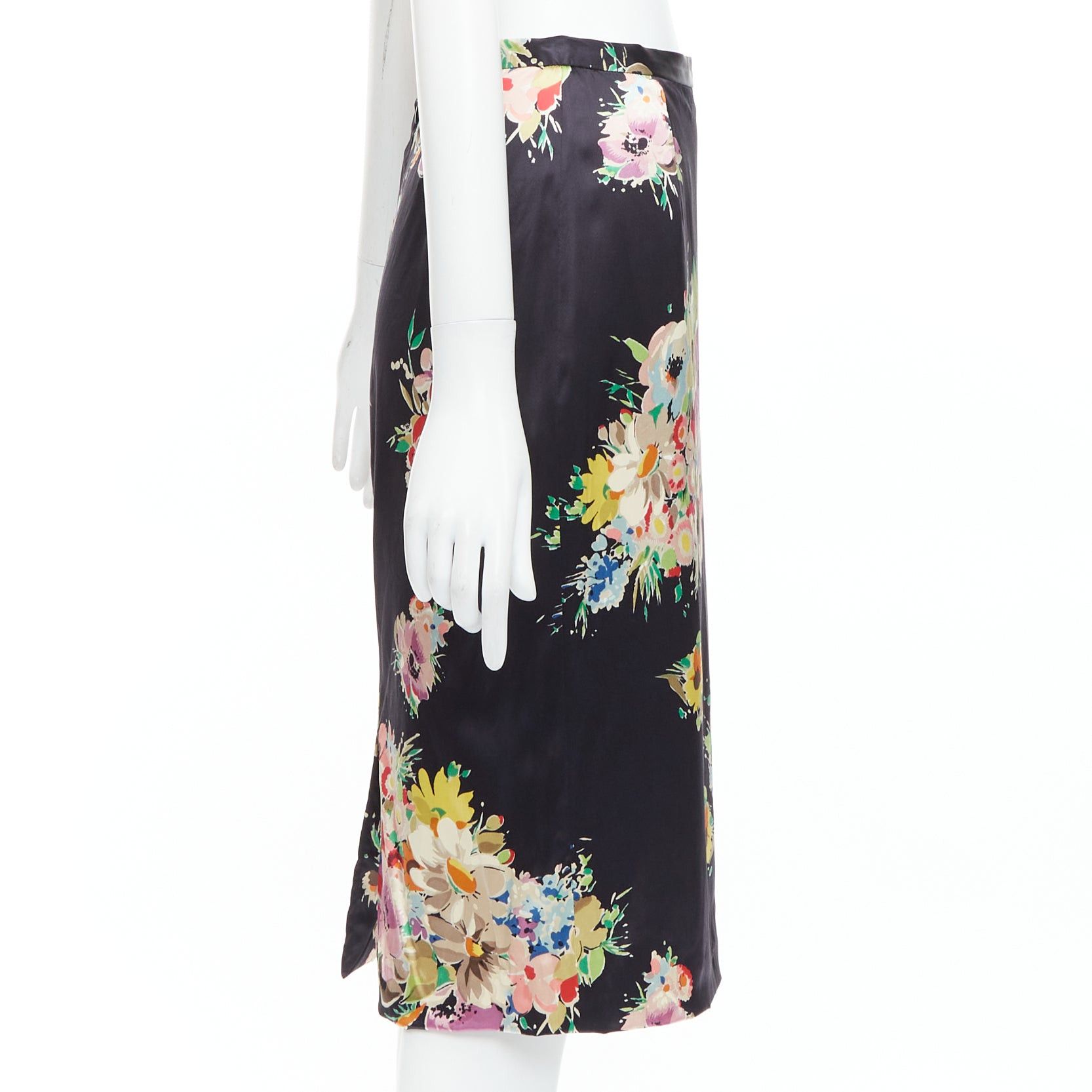 Dolce & Gabbana DOLCE GABBANA black silk blend multicolor floral print pencil skirt IT40 S Size 27" / US 4 / IT 40 - 4 Thumbnail