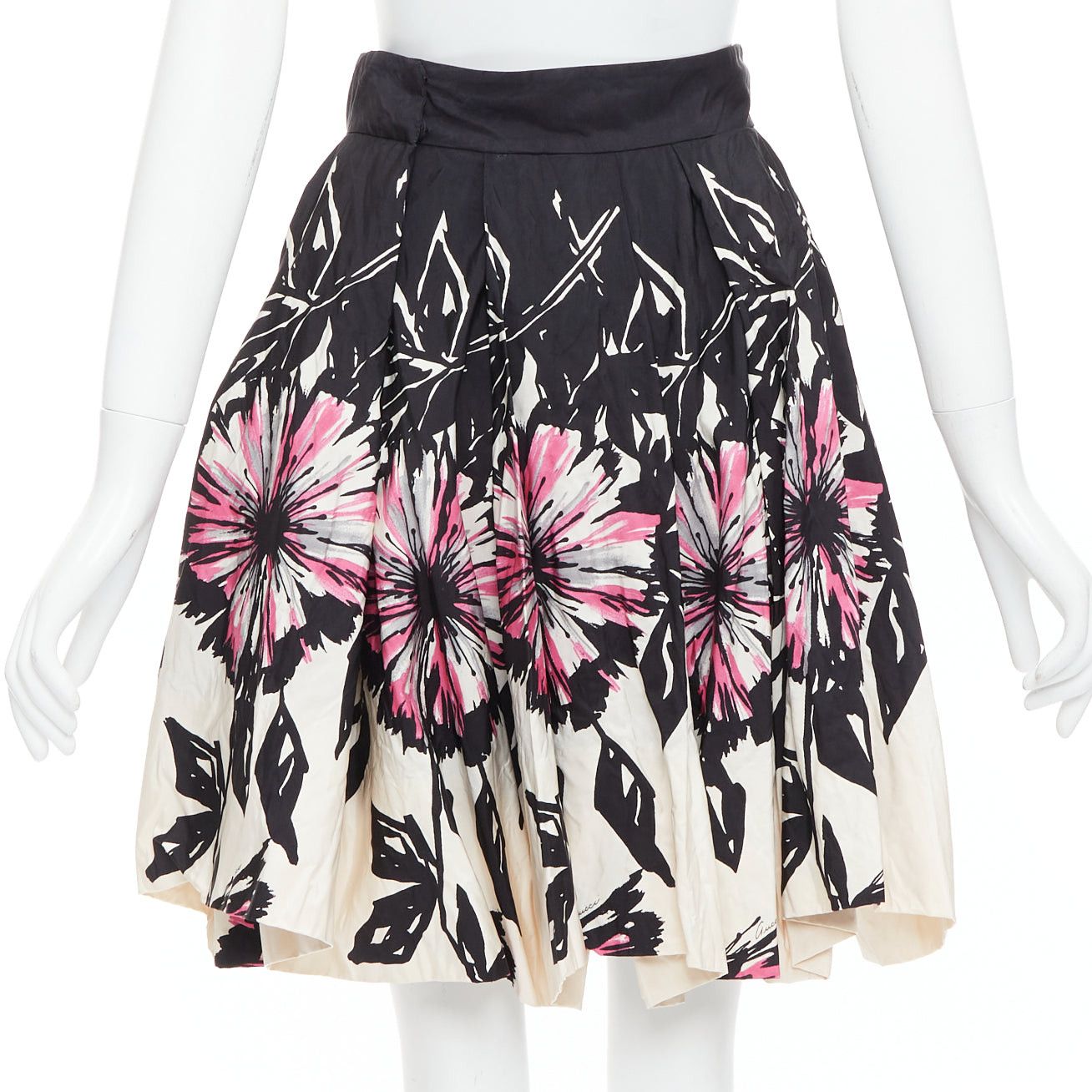 Gucci GUCCI 2007 100% silk black cream abstract floral flared bubble skirt IT40 M Size 27" / US 4 / IT 40 - 5 Thumbnail