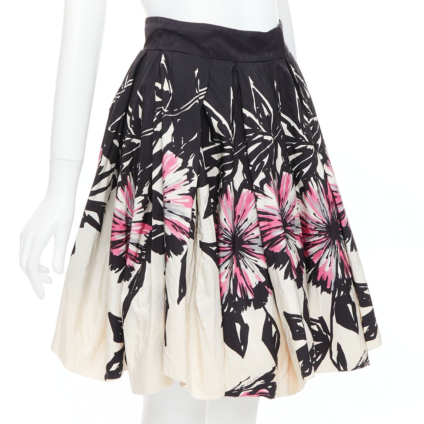 Gucci GUCCI 2007 100% silk black cream abstract floral flared bubble skirt IT40 M Size 27" / US 4 / IT 40 - 3 Thumbnail