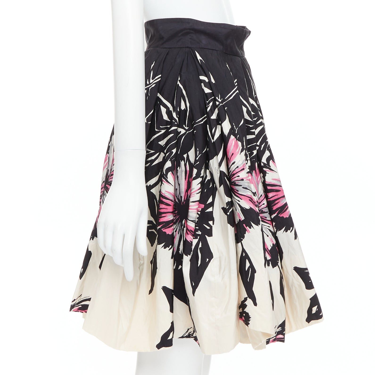 Gucci GUCCI 2007 100% silk black cream abstract floral flared bubble skirt IT40 M Size 27" / US 4 / IT 40 - 4 Thumbnail