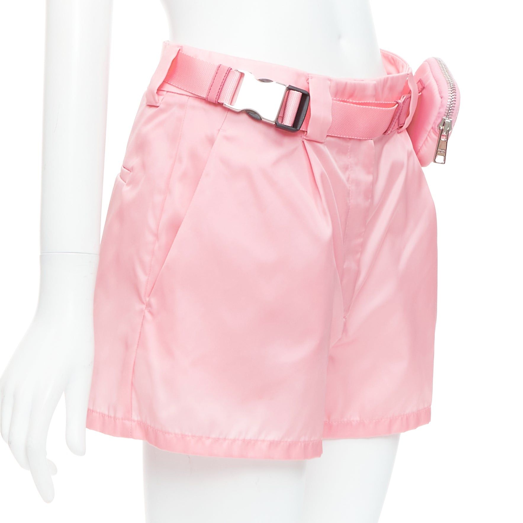 Prada PRADA 2021 Re-Nylon pink triangle logo mini pouch high waist shorts IT38 XS Size 26" / US 2 / IT 38 - 3 Thumbnail