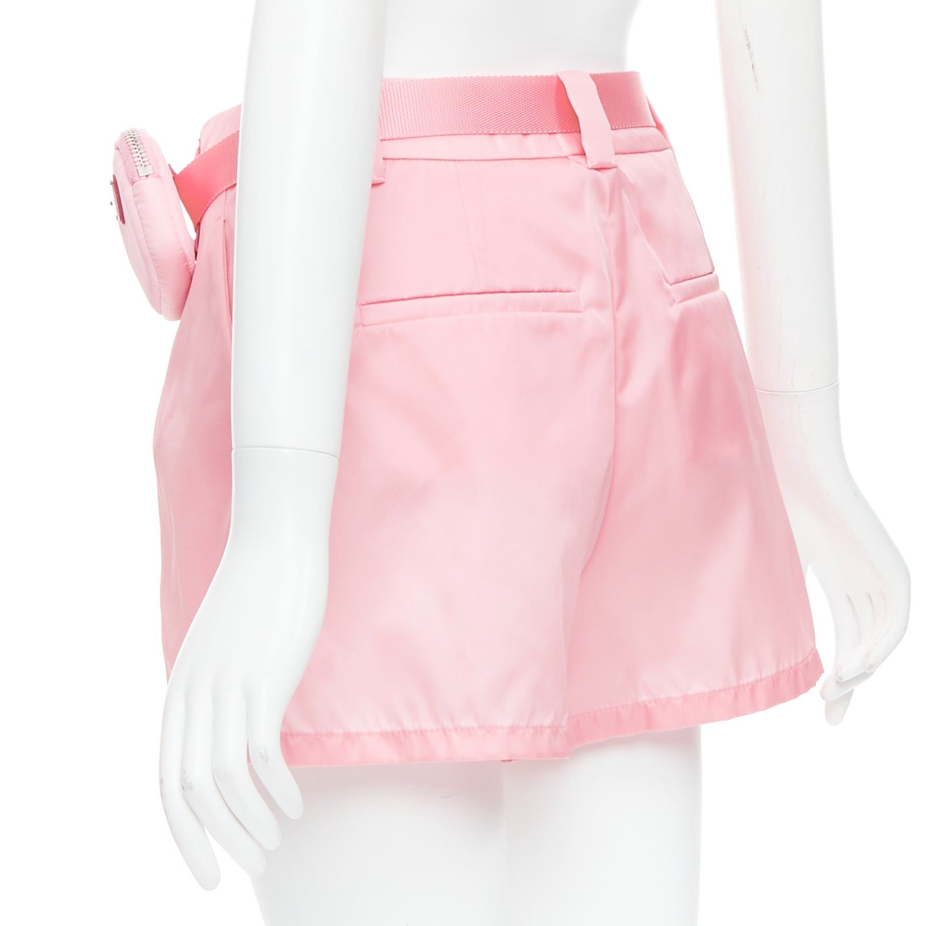 Prada PRADA 2021 Re-Nylon pink triangle logo mini pouch high waist shorts IT38 XS Size 26" / US 2 / IT 38 - 6 Thumbnail
