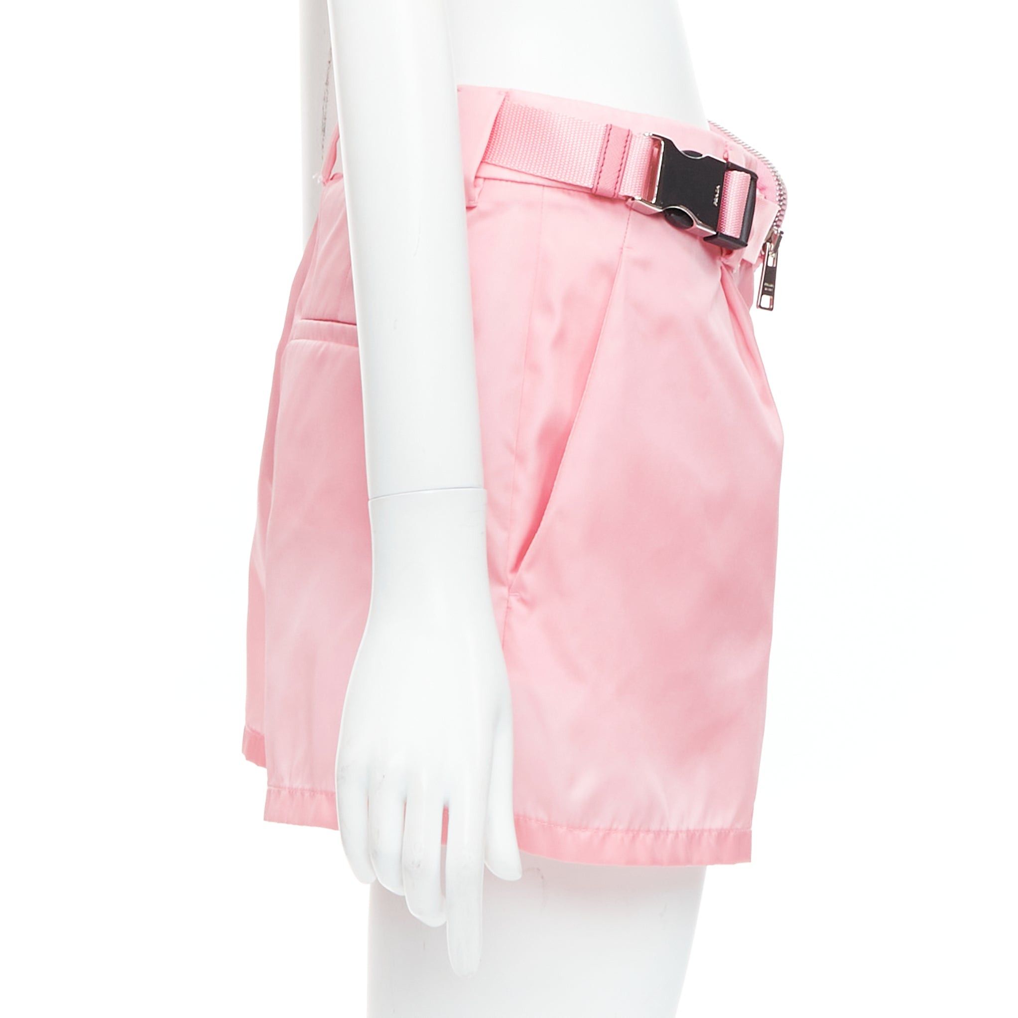 Prada PRADA 2021 Re-Nylon pink triangle logo mini pouch high waist shorts IT38 XS Size 26" / US 2 / IT 38 - 4 Thumbnail
