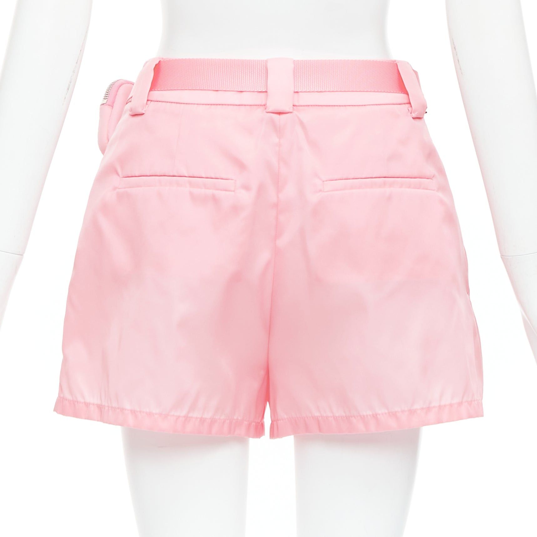 Prada PRADA 2021 Re-Nylon pink triangle logo mini pouch high waist shorts IT38 XS Size 26" / US 2 / IT 38 - 5 Thumbnail
