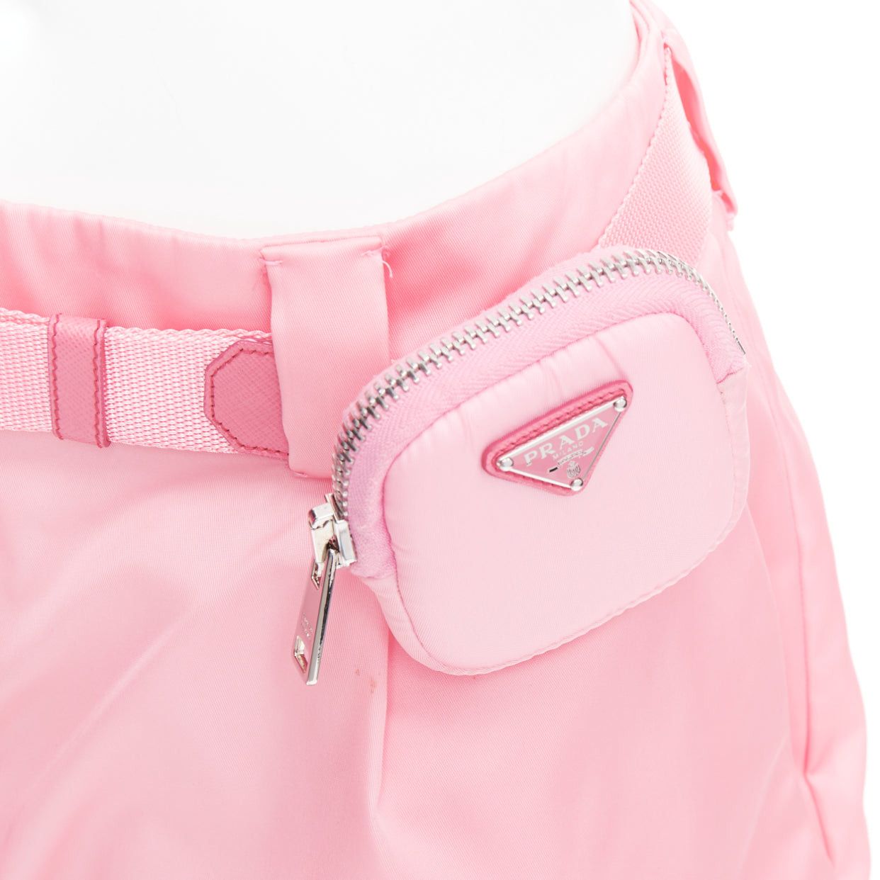Prada PRADA 2021 Re-Nylon pink triangle logo mini pouch high waist shorts IT38 XS Size 26" / US 2 / IT 38 - 2 Thumbnail