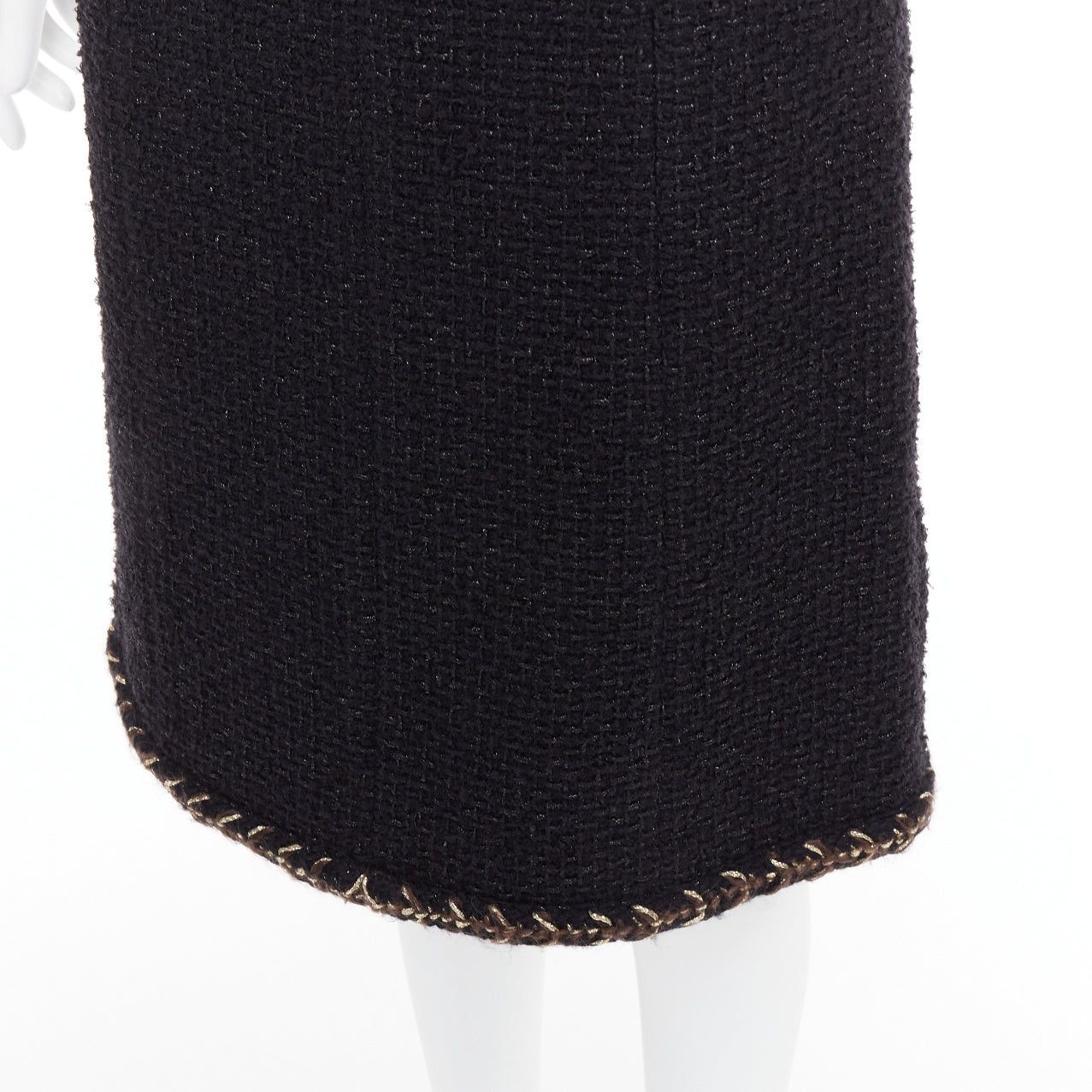 Chanel CHANEL 18K black cotton tweed brown gold braided trim tweed skirt FR34 XS Size 26" / US 2 / IT 38 - 7 Thumbnail