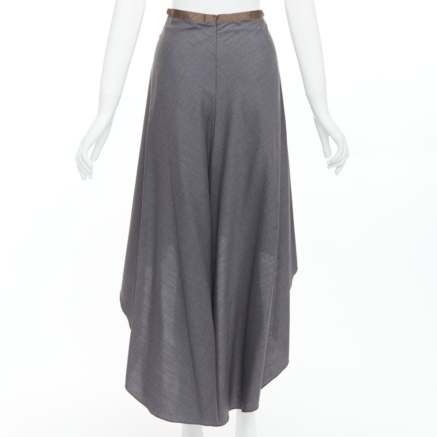 Brunello Cucinelli BRUNELLO CUCINELLI grey virgin wool drape high low skirt IT36 XXS Size 25" / US 0 / IT 36 - 5 Thumbnail