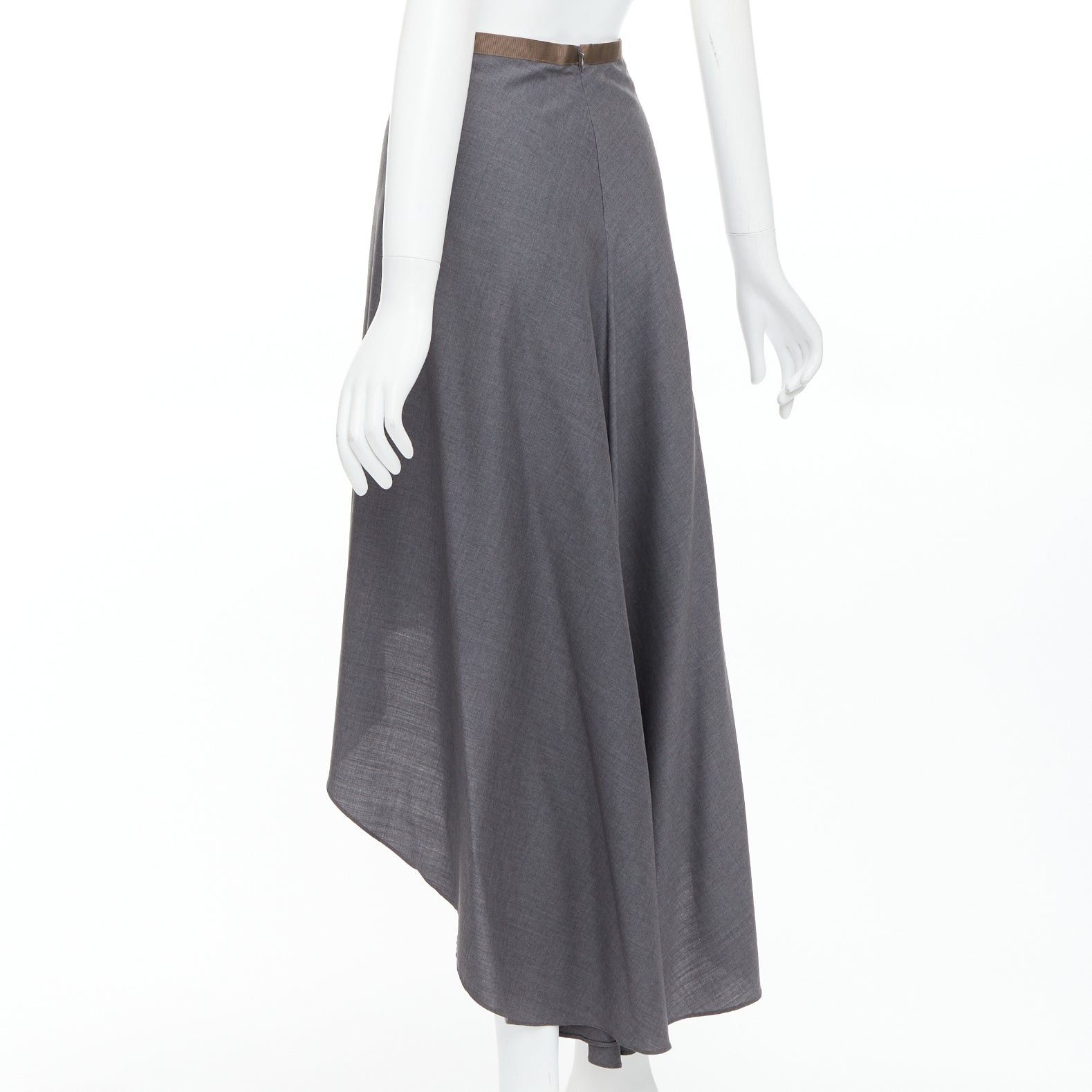 Brunello Cucinelli BRUNELLO CUCINELLI grey virgin wool drape high low skirt IT36 XXS Size 25" / US 0 / IT 36 - 6 Thumbnail