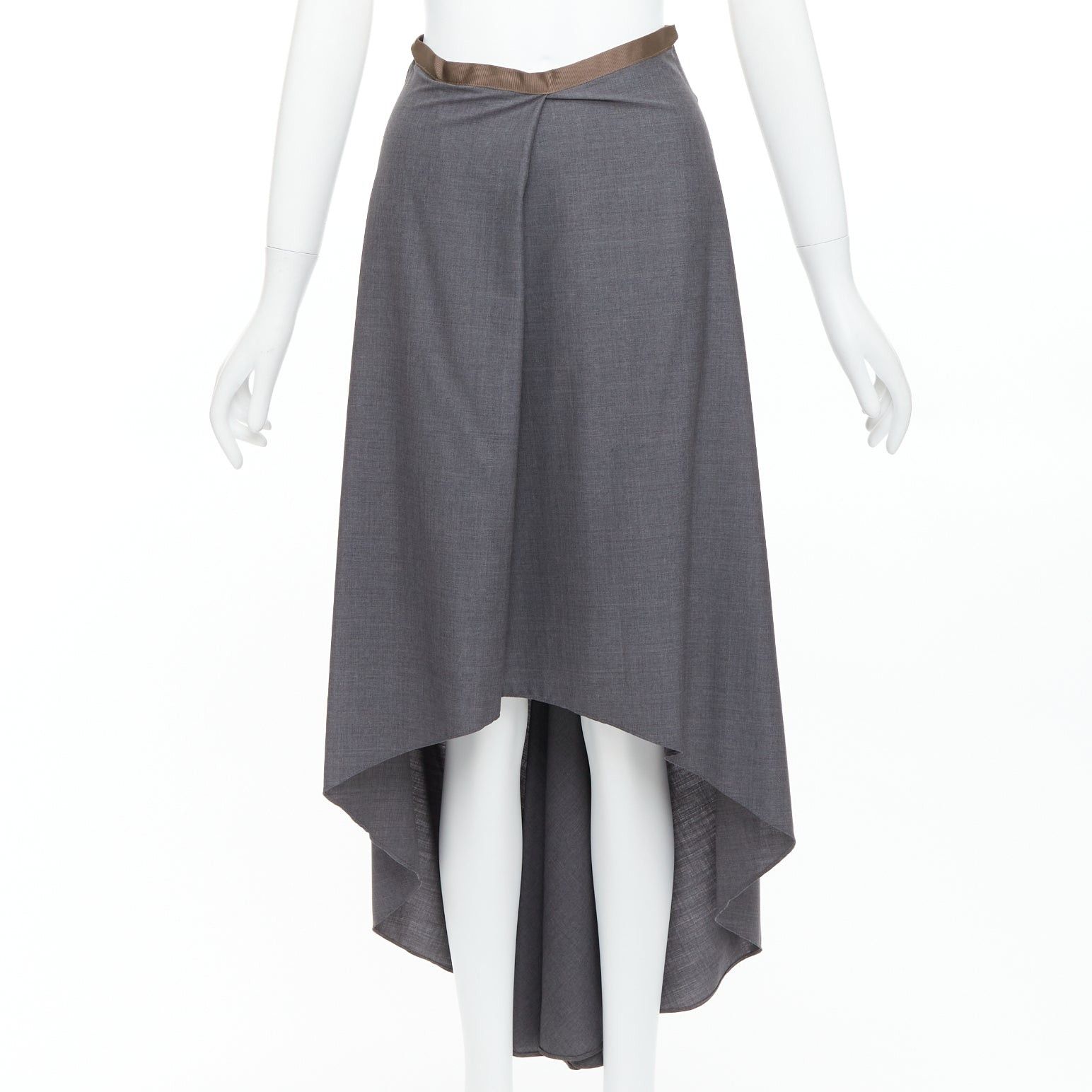 Brunello Cucinelli BRUNELLO CUCINELLI grey virgin wool drape high low skirt IT36 XXS Size 25" / US 0 / IT 36 - 3 Thumbnail