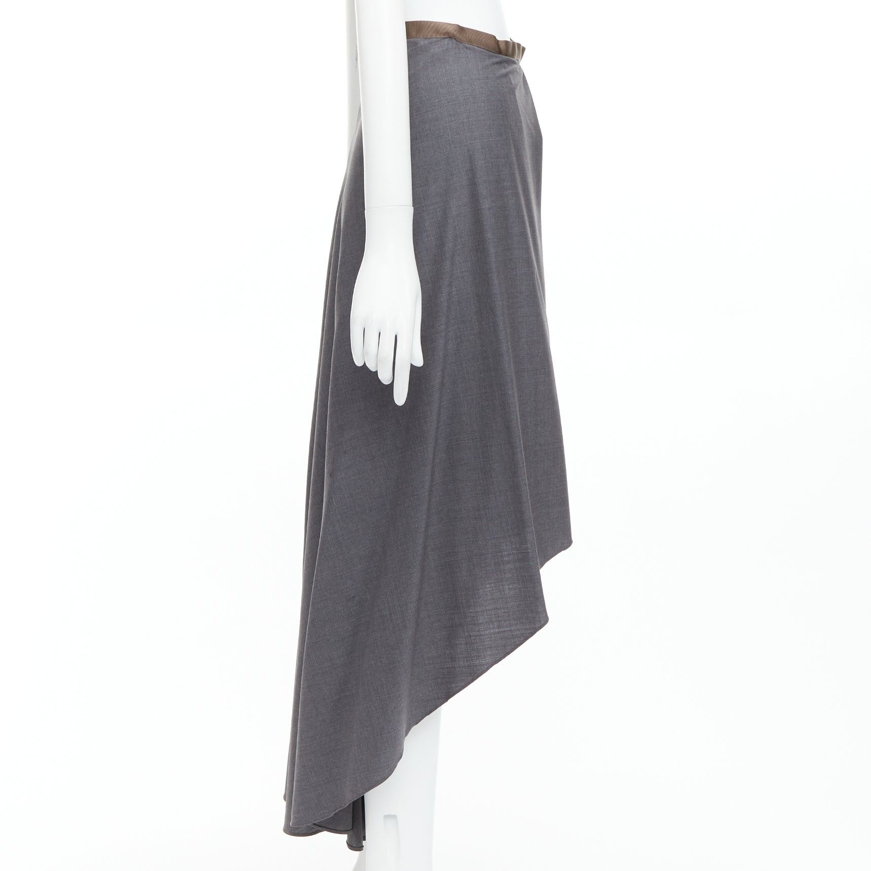 Brunello Cucinelli BRUNELLO CUCINELLI grey virgin wool drape high low skirt IT36 XXS Size 25" / US 0 / IT 36 - 4 Thumbnail
