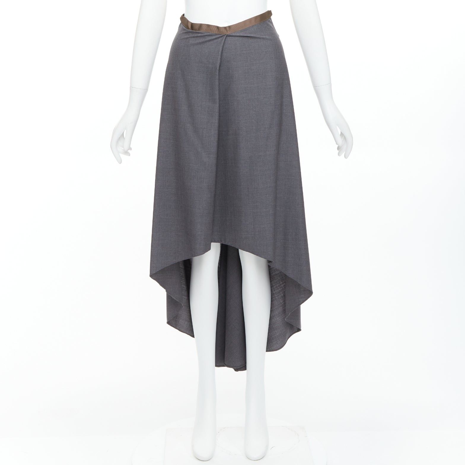 Brunello Cucinelli BRUNELLO CUCINELLI grey virgin wool drape high low skirt IT36 XXS Size 25" / US 0 / IT 36 - 9 Thumbnail