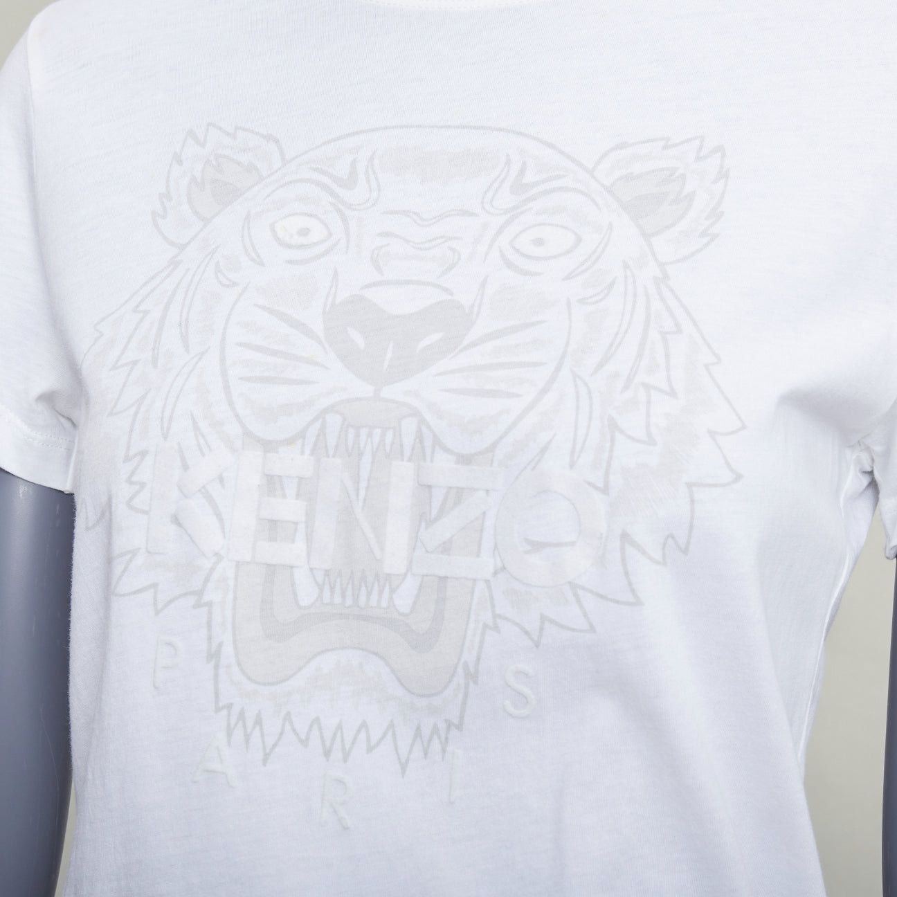 Kenzo KENZO Jungle white cotton grey tiger felt print fitted crew tshirt S Size S / US 4 / IT 40 - 2 Thumbnail