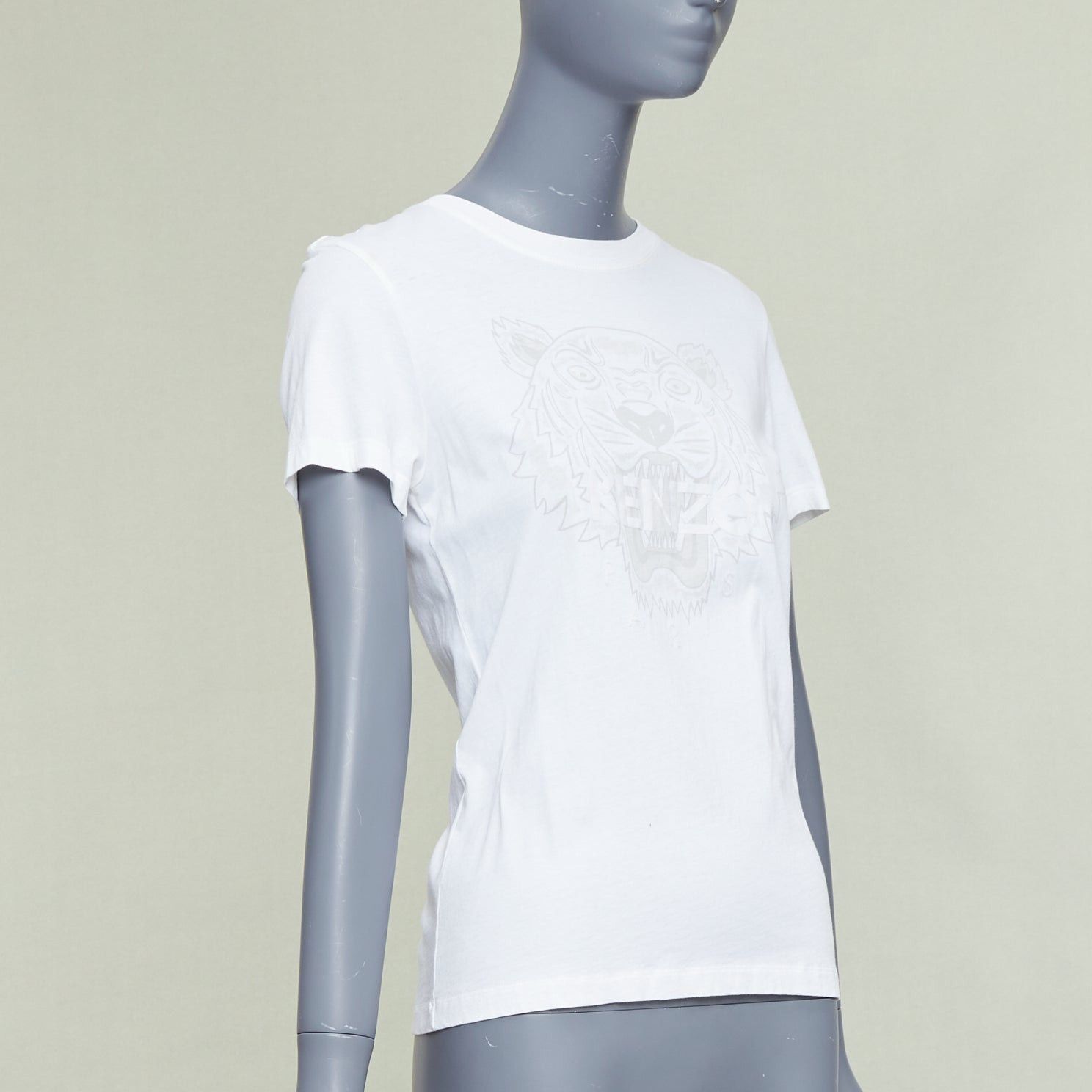 Kenzo KENZO Jungle white cotton grey tiger felt print fitted crew tshirt S Size S / US 4 / IT 40 - 3 Thumbnail