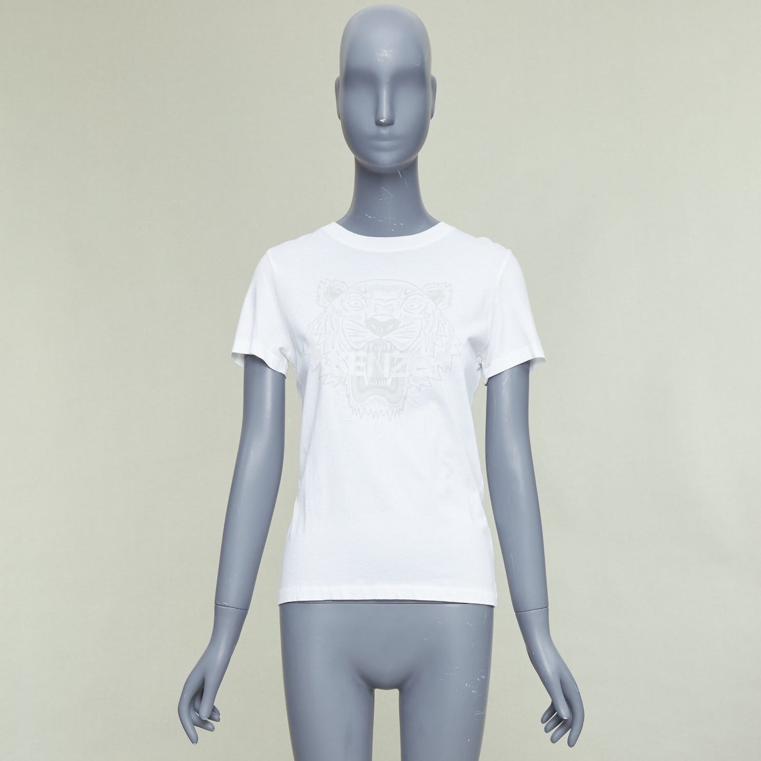 Kenzo KENZO Jungle white cotton grey tiger felt print fitted crew tshirt S Size S / US 4 / IT 40 - 9 Thumbnail