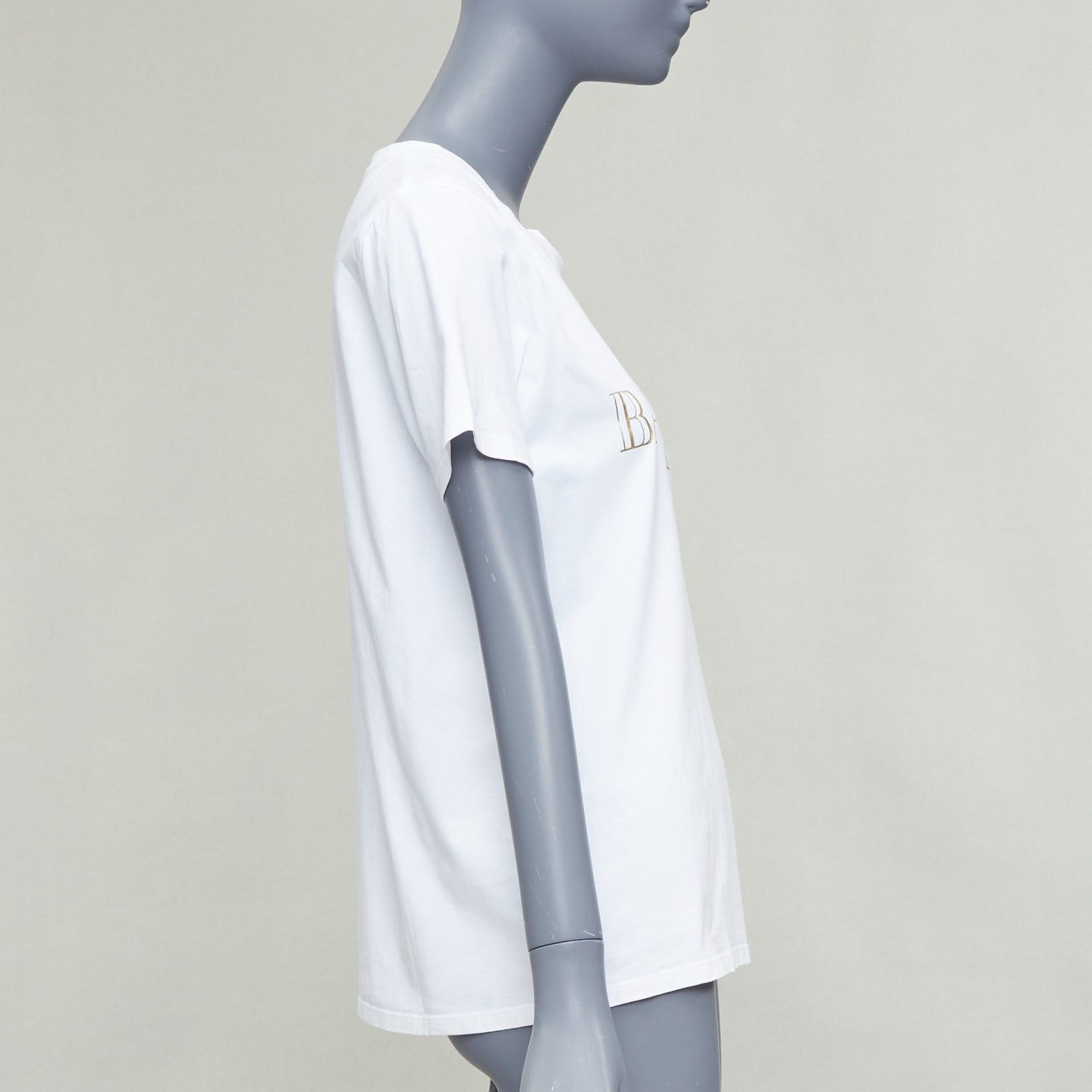 Balmain BALMAIN white metallic gold foil logo print button shoulder tshirt FR38 M Size M / US 6-8 / IT 42-44 - 4 Thumbnail