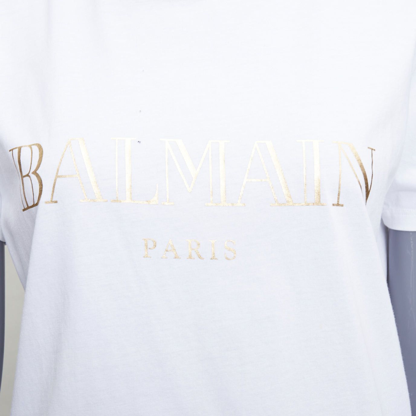 Balmain BALMAIN white metallic gold foil logo print button shoulder tshirt FR38 M Size M / US 6-8 / IT 42-44 - 7 Thumbnail