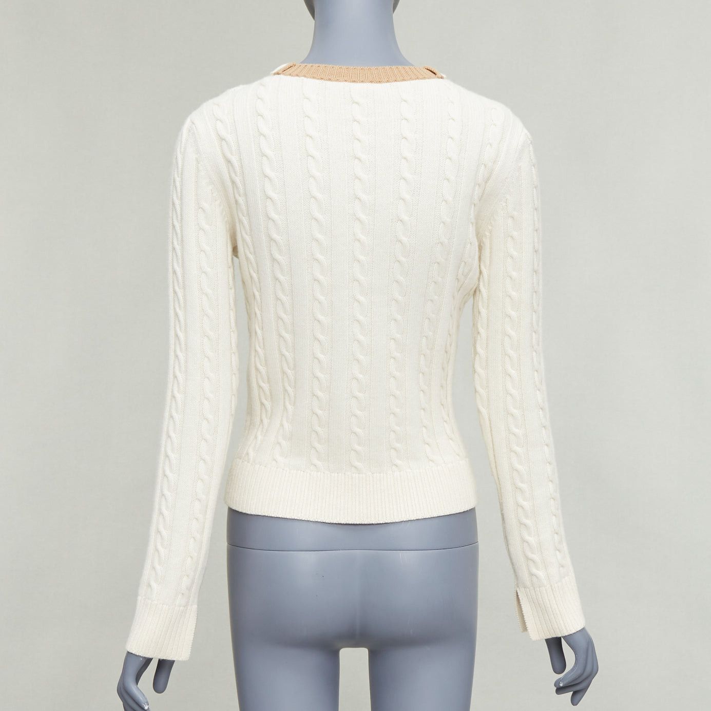 Loewe LOEWE ecru wool cotton anagram cable knit cropped sweater XS Size S / US 4 / IT 40 - 5 Thumbnail