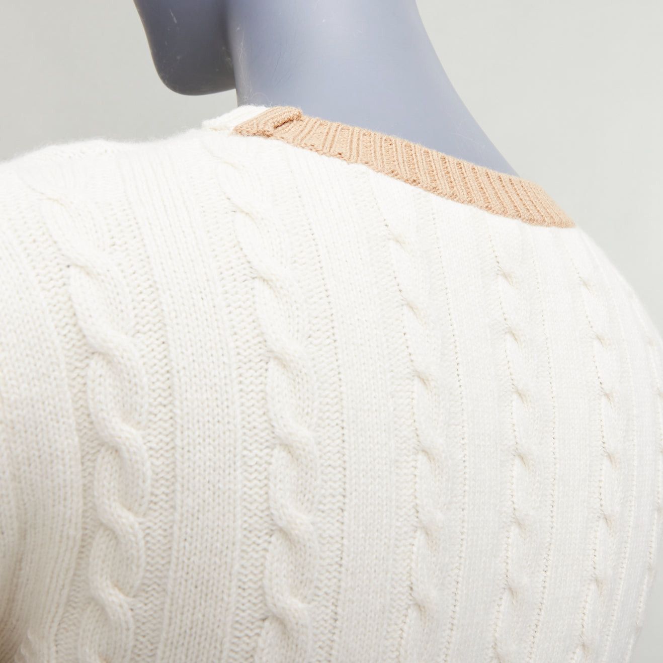 Loewe LOEWE ecru wool cotton anagram cable knit cropped sweater XS Size S / US 4 / IT 40 - 7 Thumbnail