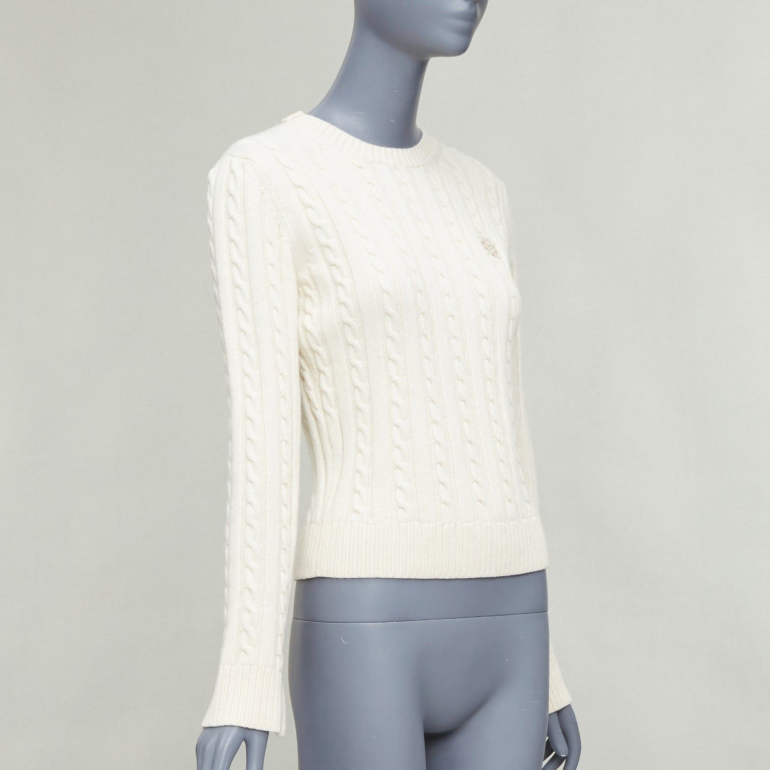 Loewe LOEWE ecru wool cotton anagram cable knit cropped sweater XS Size S / US 4 / IT 40 - 3 Thumbnail