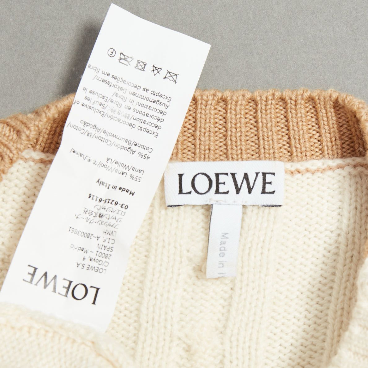 Loewe LOEWE ecru wool cotton anagram cable knit cropped sweater XS Size S / US 4 / IT 40 - 8 Thumbnail