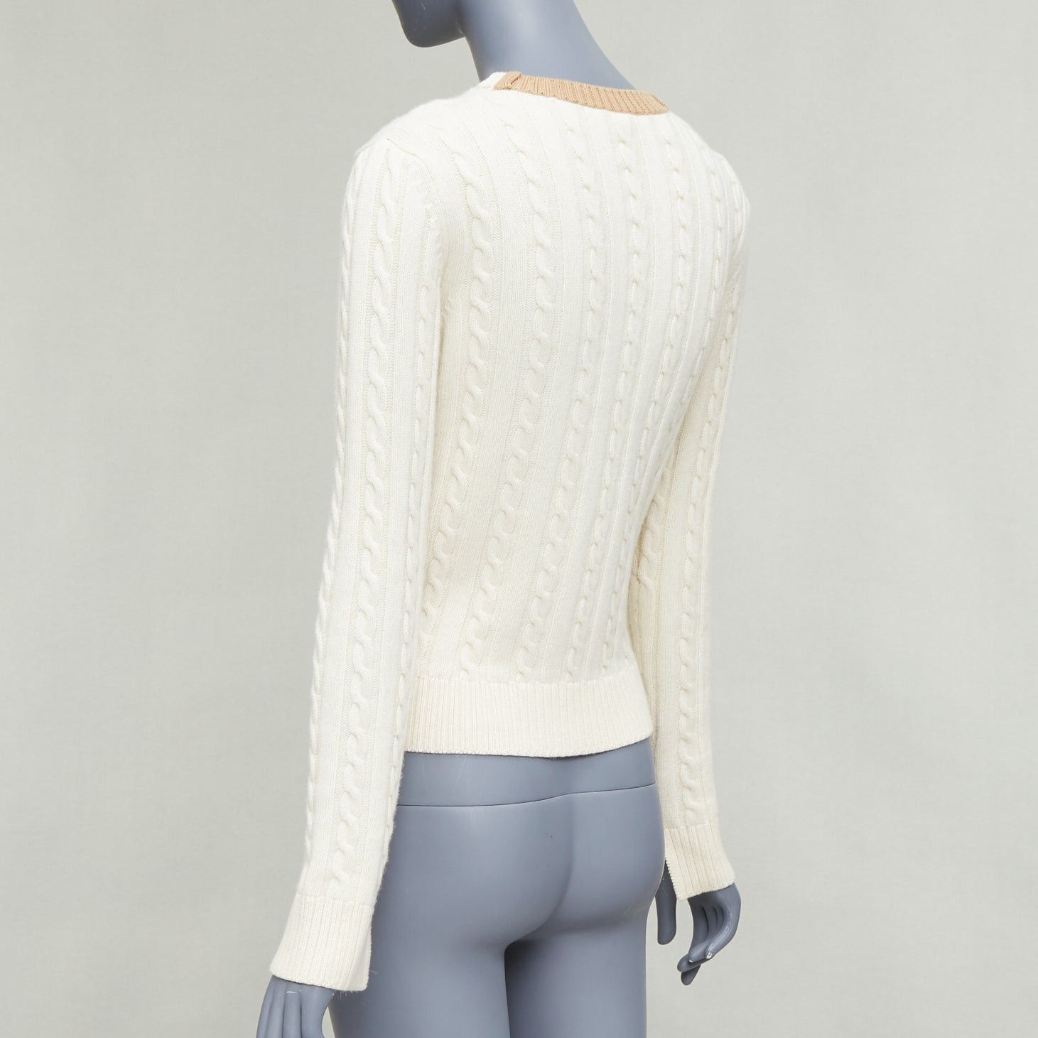 Loewe LOEWE ecru wool cotton anagram cable knit cropped sweater XS Size S / US 4 / IT 40 - 6 Thumbnail