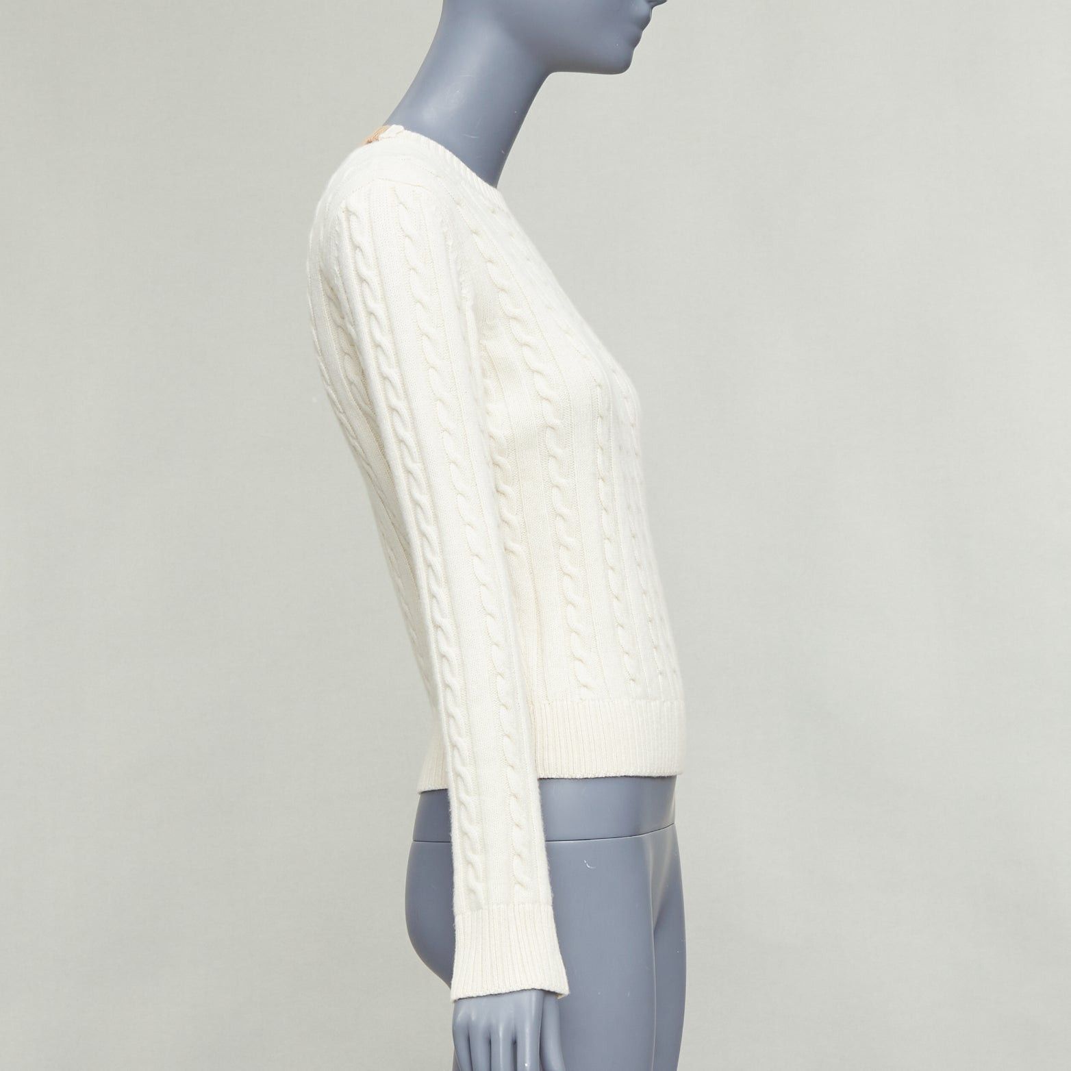 Loewe LOEWE ecru wool cotton anagram cable knit cropped sweater XS Size S / US 4 / IT 40 - 4 Thumbnail