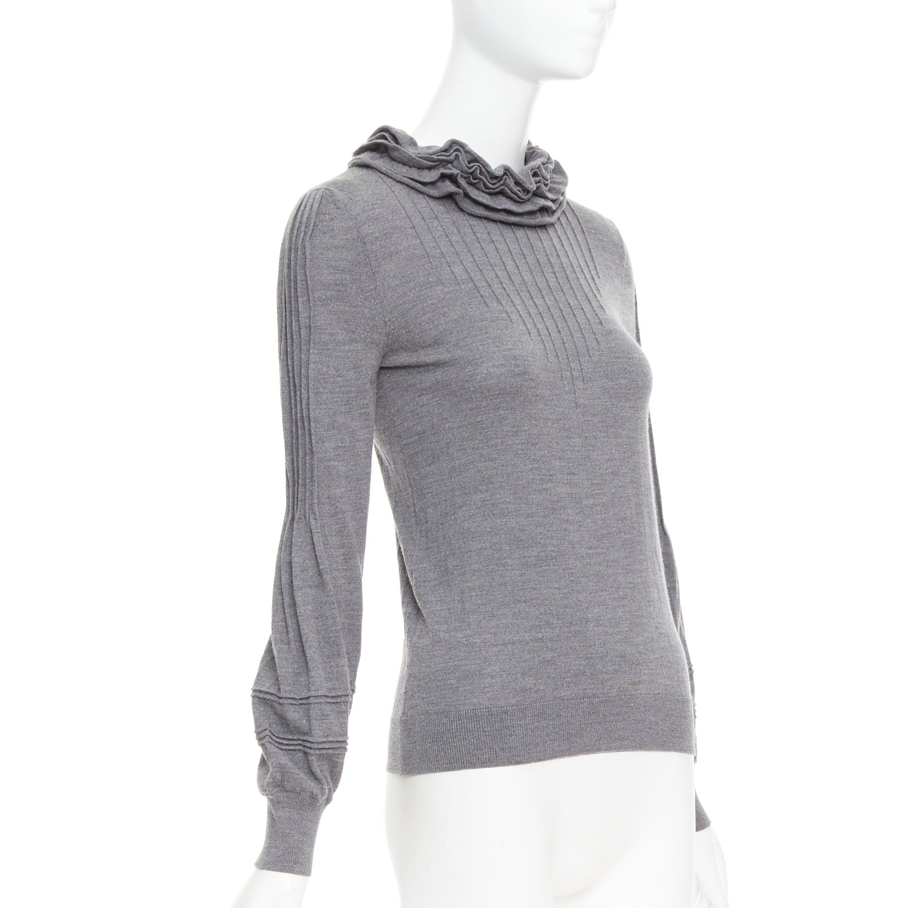 Fendi FENDI Vintage grey extrafine wool ruffle collar pleated sweater IT40 S Size S / US 4 / IT 40 - 3 Thumbnail