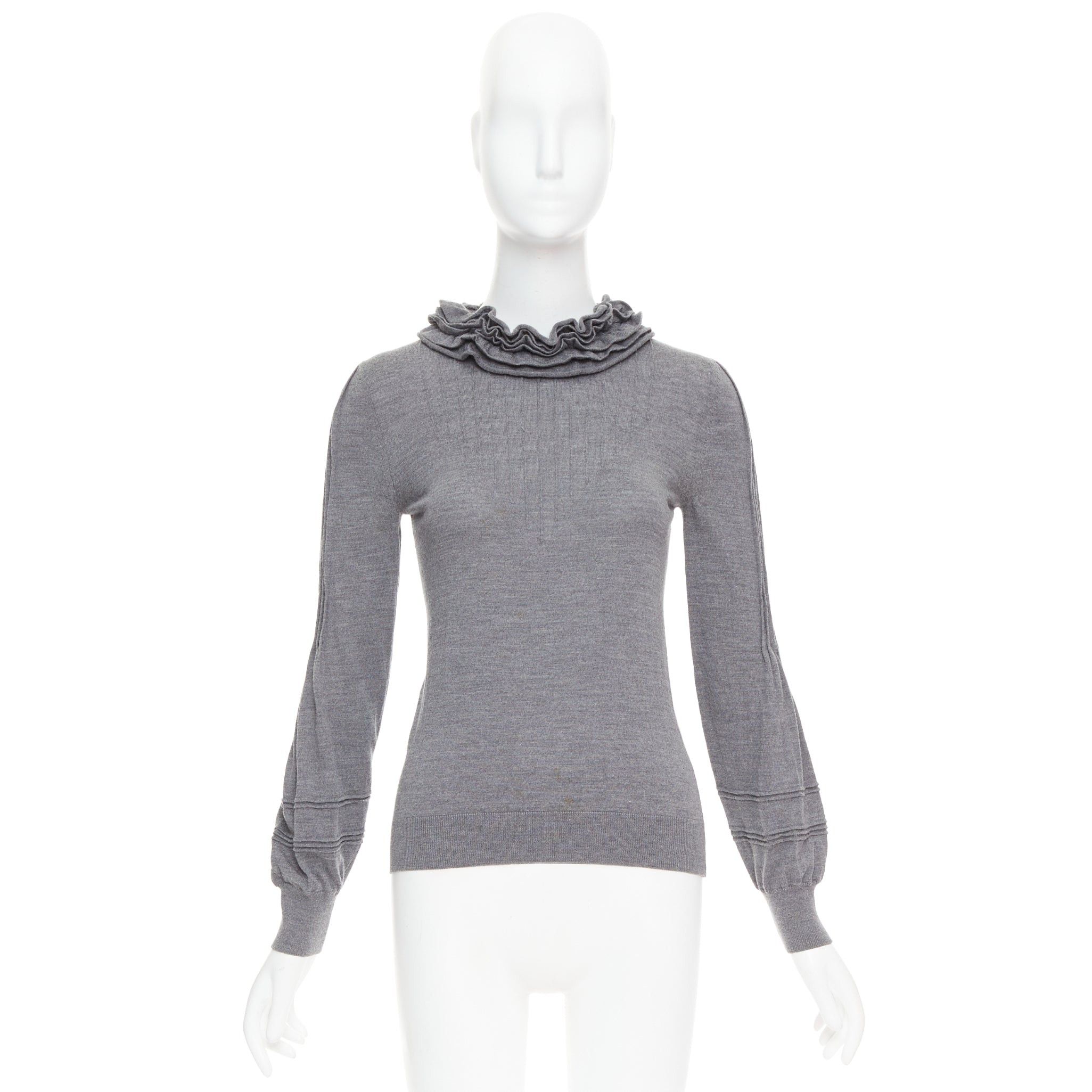 Fendi FENDI Vintage grey extrafine wool ruffle collar pleated sweater IT40 S Size S / US 4 / IT 40 - 9 Thumbnail