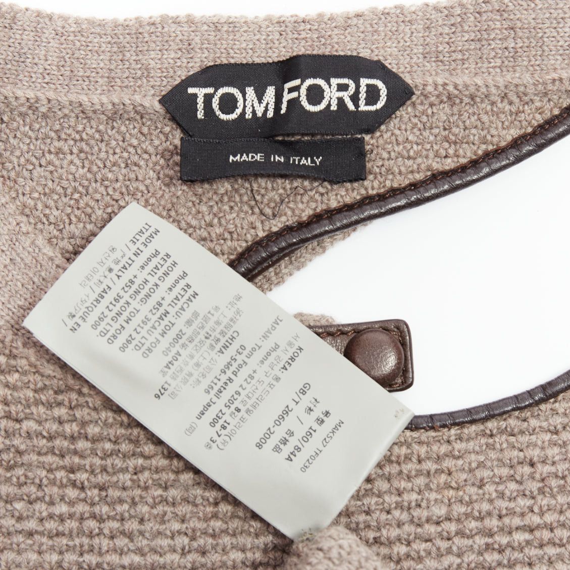 Tom Ford TOM FORD taupe fleece wool blend cut out leather collar sweater S Size S / US 4 / IT 40 - 8 Thumbnail