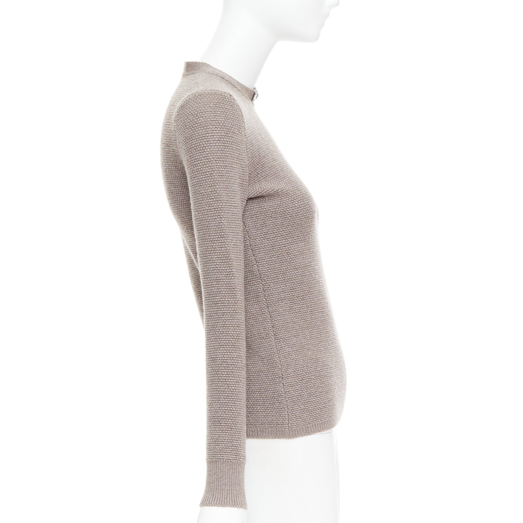 Tom Ford TOM FORD taupe fleece wool blend cut out leather collar sweater S Size S / US 4 / IT 40 - 5 Thumbnail
