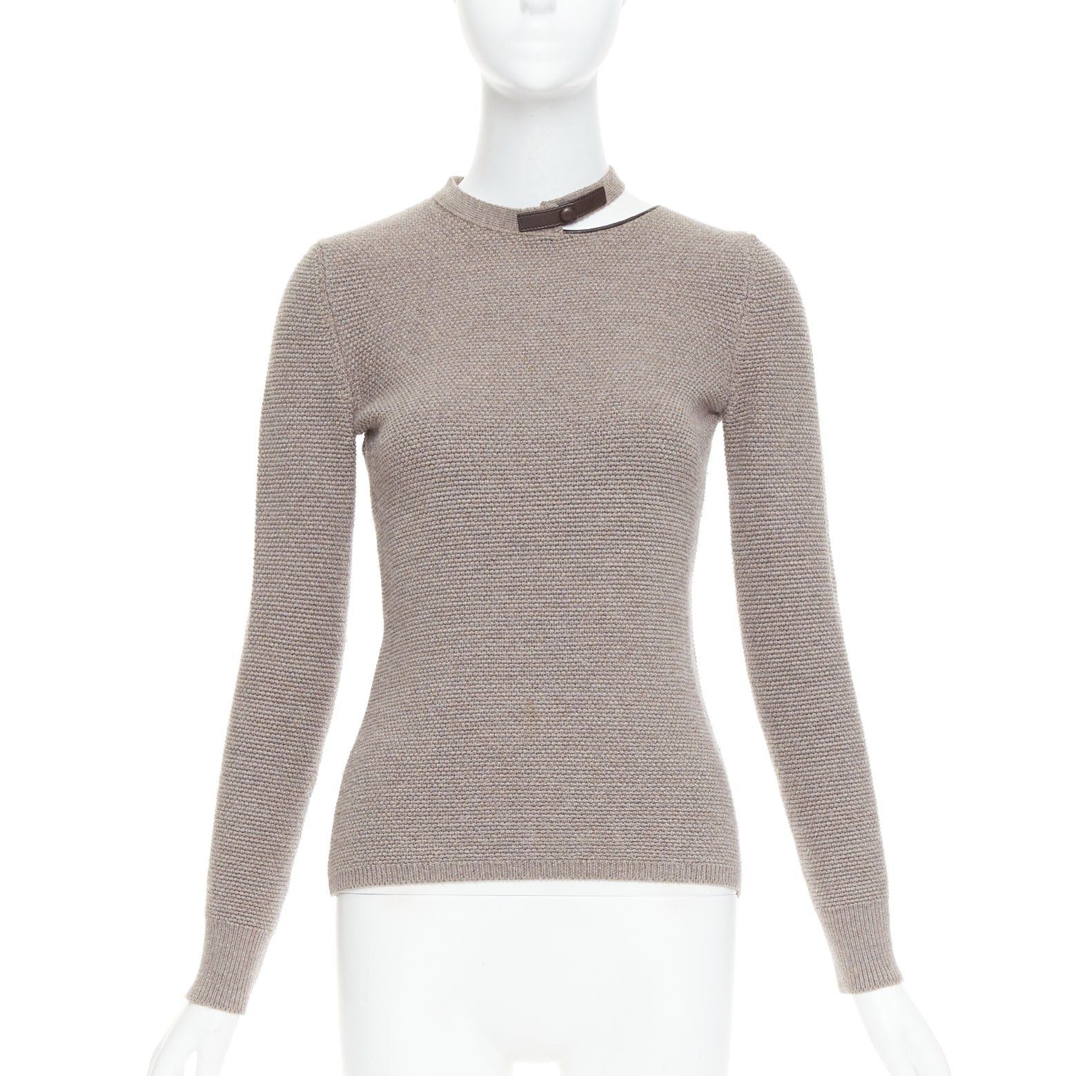 Tom Ford TOM FORD taupe fleece wool blend cut out leather collar sweater S Size S / US 4 / IT 40 - 3 Thumbnail