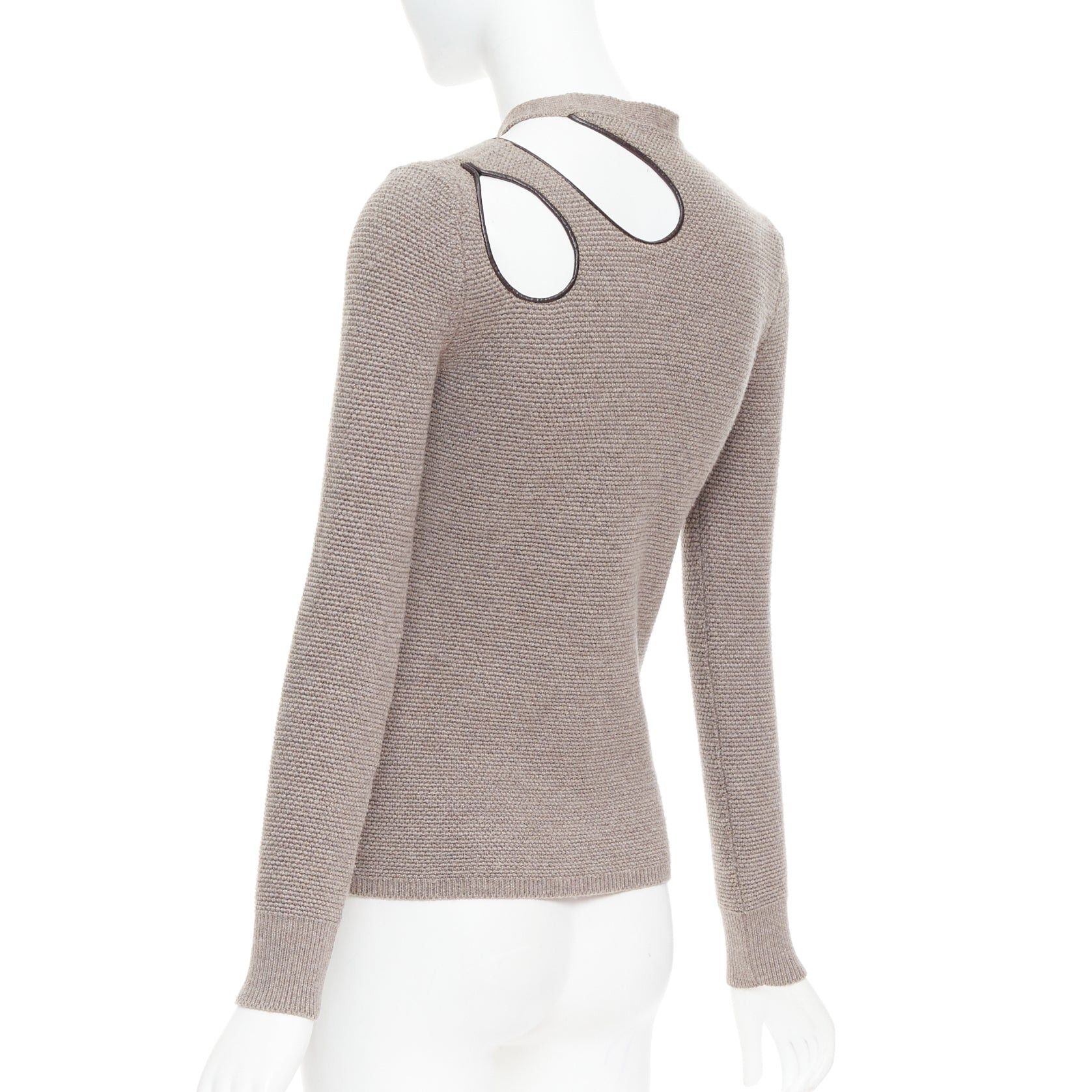 Tom Ford TOM FORD taupe fleece wool blend cut out leather collar sweater S Size S / US 4 / IT 40 - 6 Thumbnail