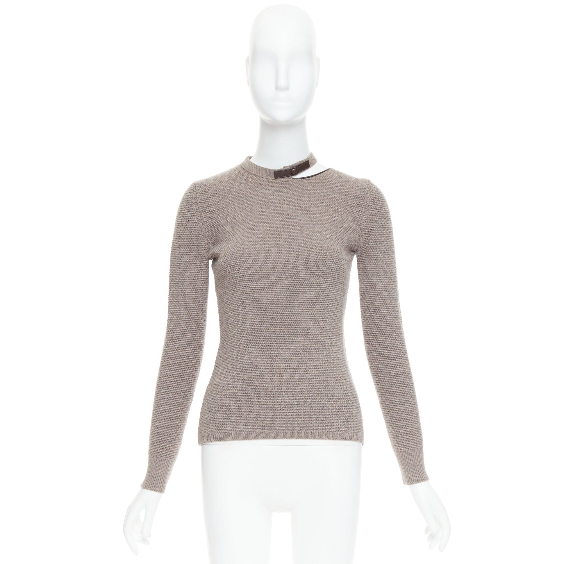 Tom Ford TOM FORD taupe fleece wool blend cut out leather collar sweater S Size S / US 4 / IT 40 - 9 Thumbnail