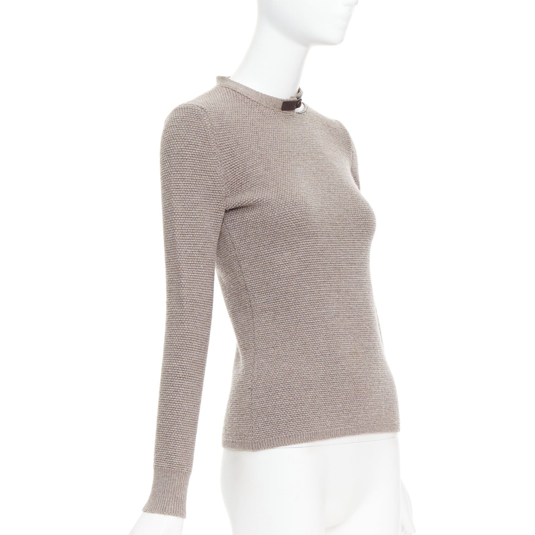 Tom Ford TOM FORD taupe fleece wool blend cut out leather collar sweater S Size S / US 4 / IT 40 - 4 Thumbnail