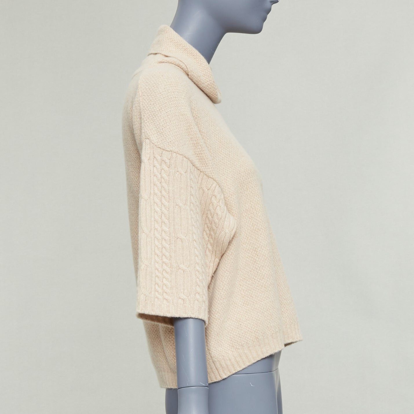 Max Mara MAX MARA beige virgin wool cashmere cable knit sleeve sweater S Size S / US 4 / IT 40 - 4 Thumbnail