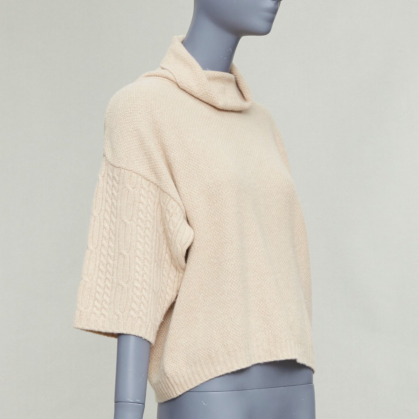 Max Mara MAX MARA beige virgin wool cashmere cable knit sleeve sweater S Size S / US 4 / IT 40 - 3 Thumbnail