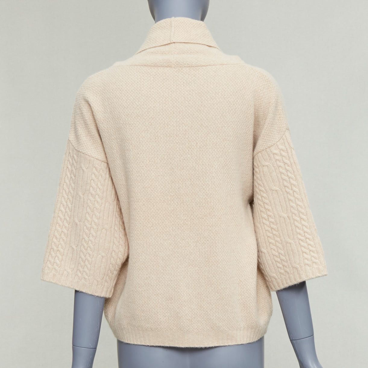 Max Mara MAX MARA beige virgin wool cashmere cable knit sleeve sweater S Size S / US 4 / IT 40 - 5 Thumbnail