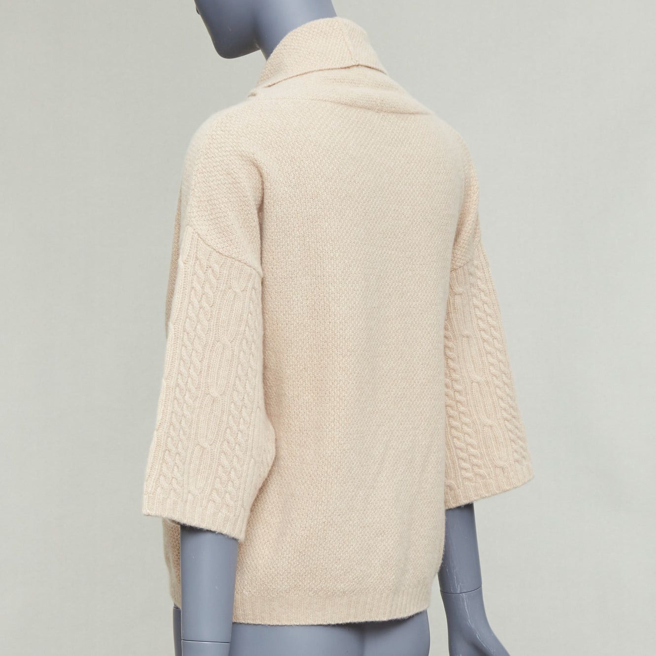 Max Mara MAX MARA beige virgin wool cashmere cable knit sleeve sweater S Size S / US 4 / IT 40 - 6 Thumbnail